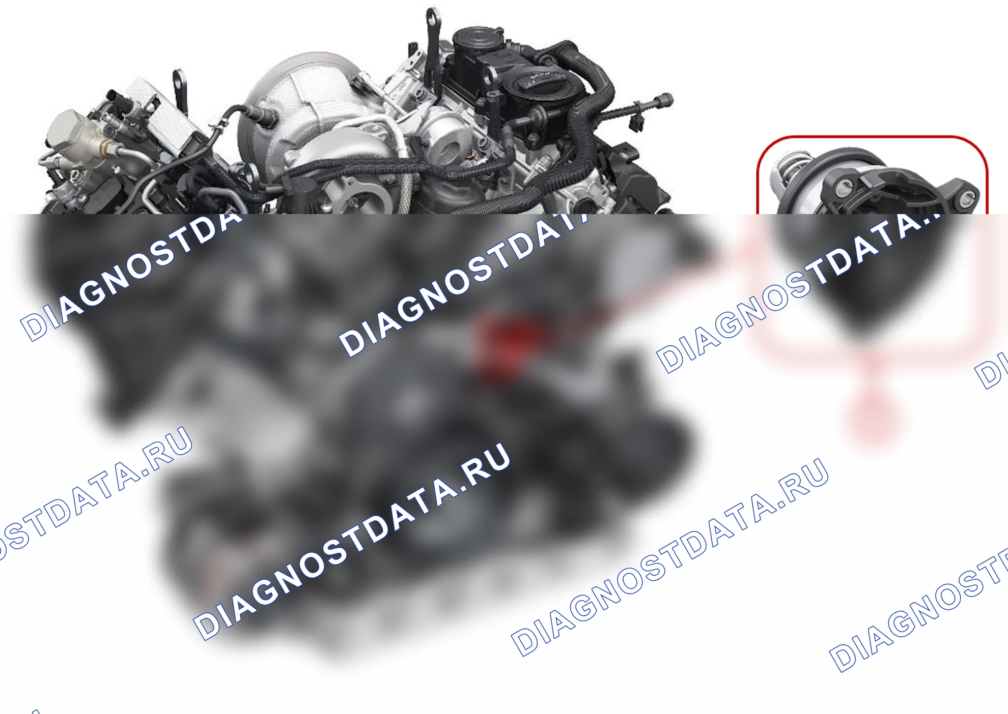 Монтажное положение параметрируемого термостата на примере V6 Monoturbo. Porsche Macan I