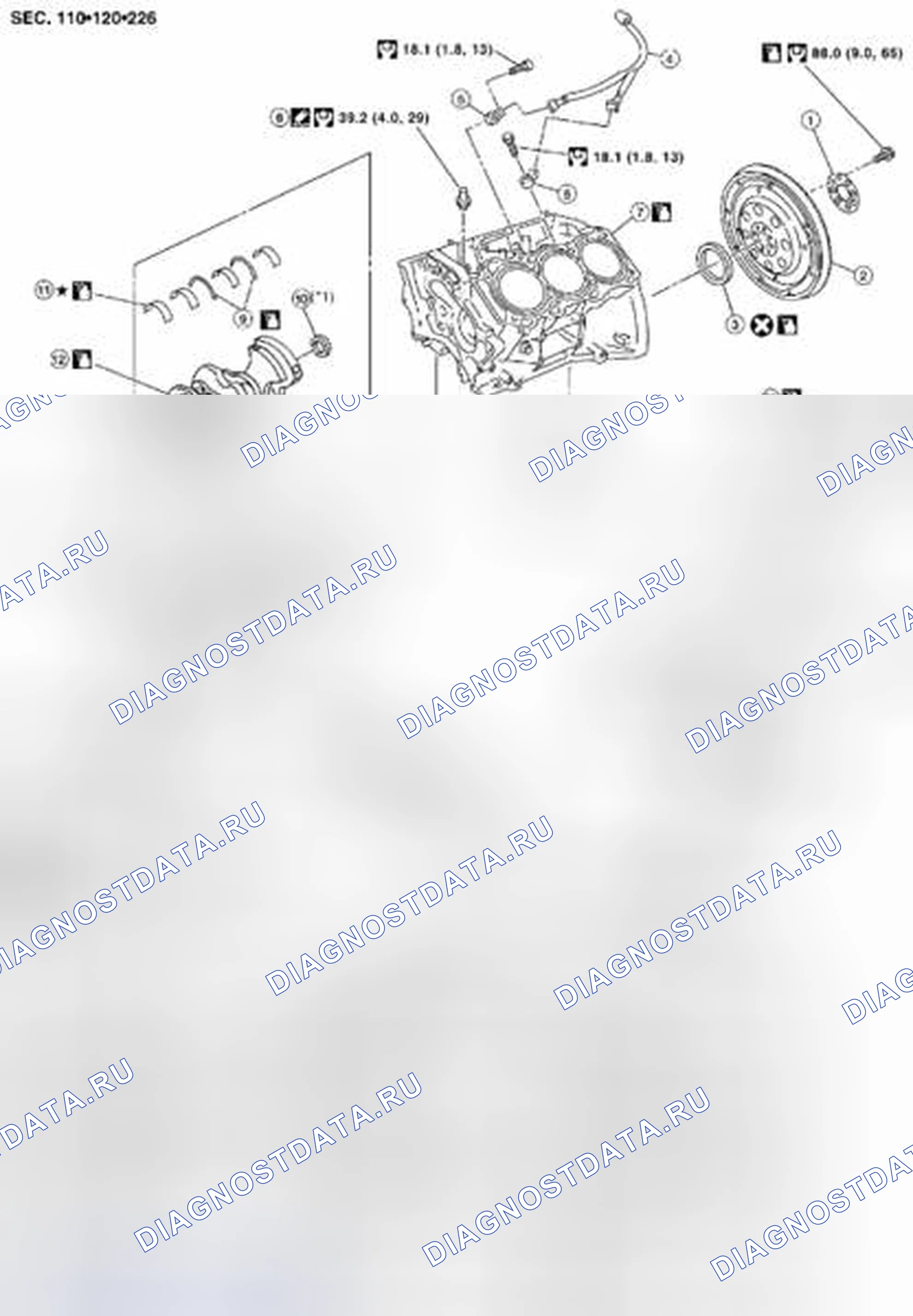Рис. 277: Блок двигателя: разнесенный вид. Suzuki Equator I