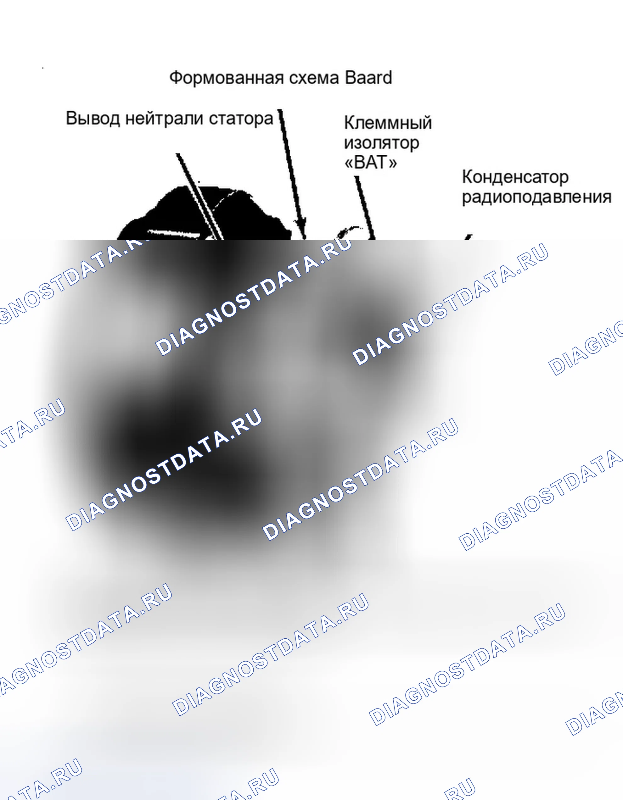 Рис. 9: Внутренний вид соединений выводов статора (модели с задней клеммой) Убедитесь, что все соединения герметичны.. Ford Ranger 
