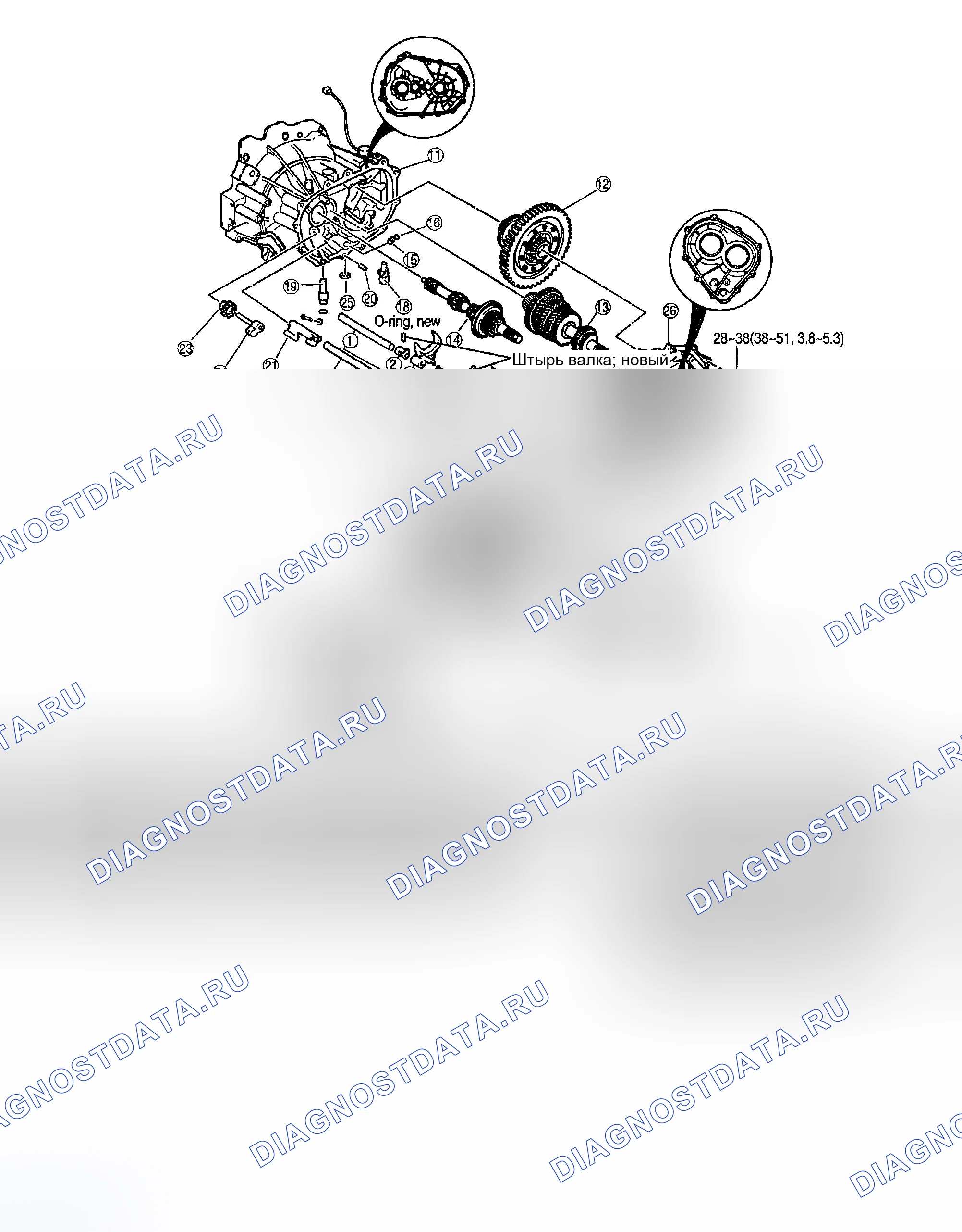 Рис. 95: 5TH / РЕВЕРС-РЕДУКТОР И ДЕТАЛИ КОРПУСА. Geely Xingyue L I
