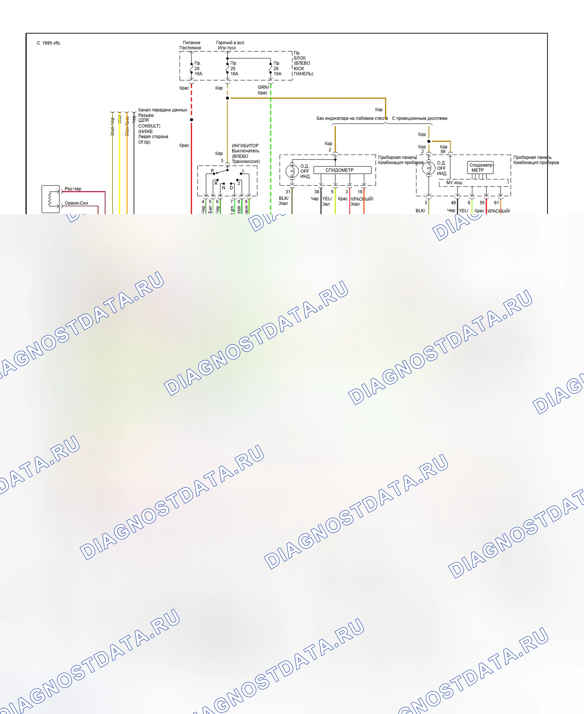 Рис. 17: 1993-94 электросхема Altima (RE4F04A и xtigx1) RE4F04V. Nissan Quest I