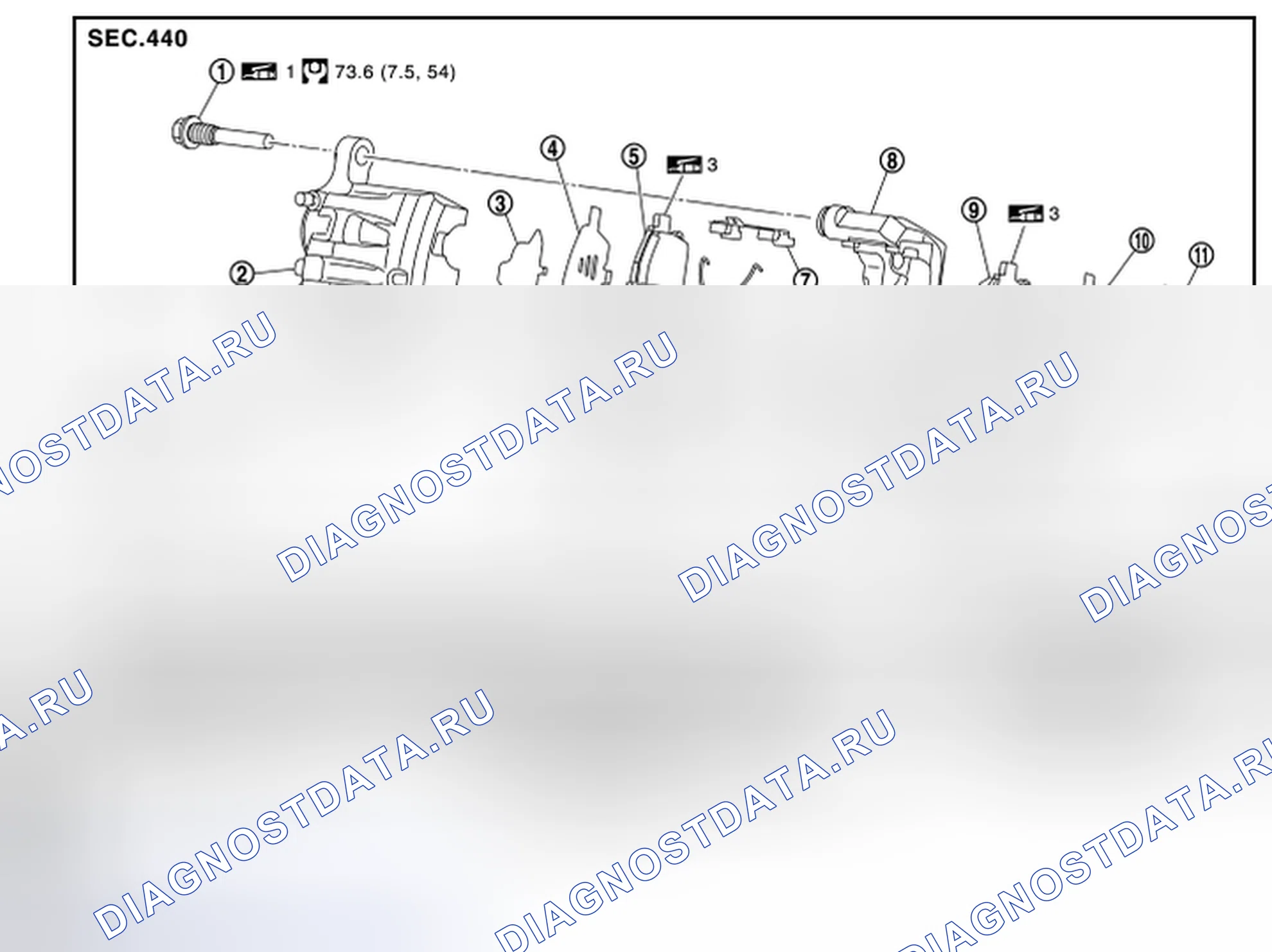 Рис. 79: ТОРМОЗНАЯ КОЛОДКА: покомпонентный вид. Nissan Quest IV