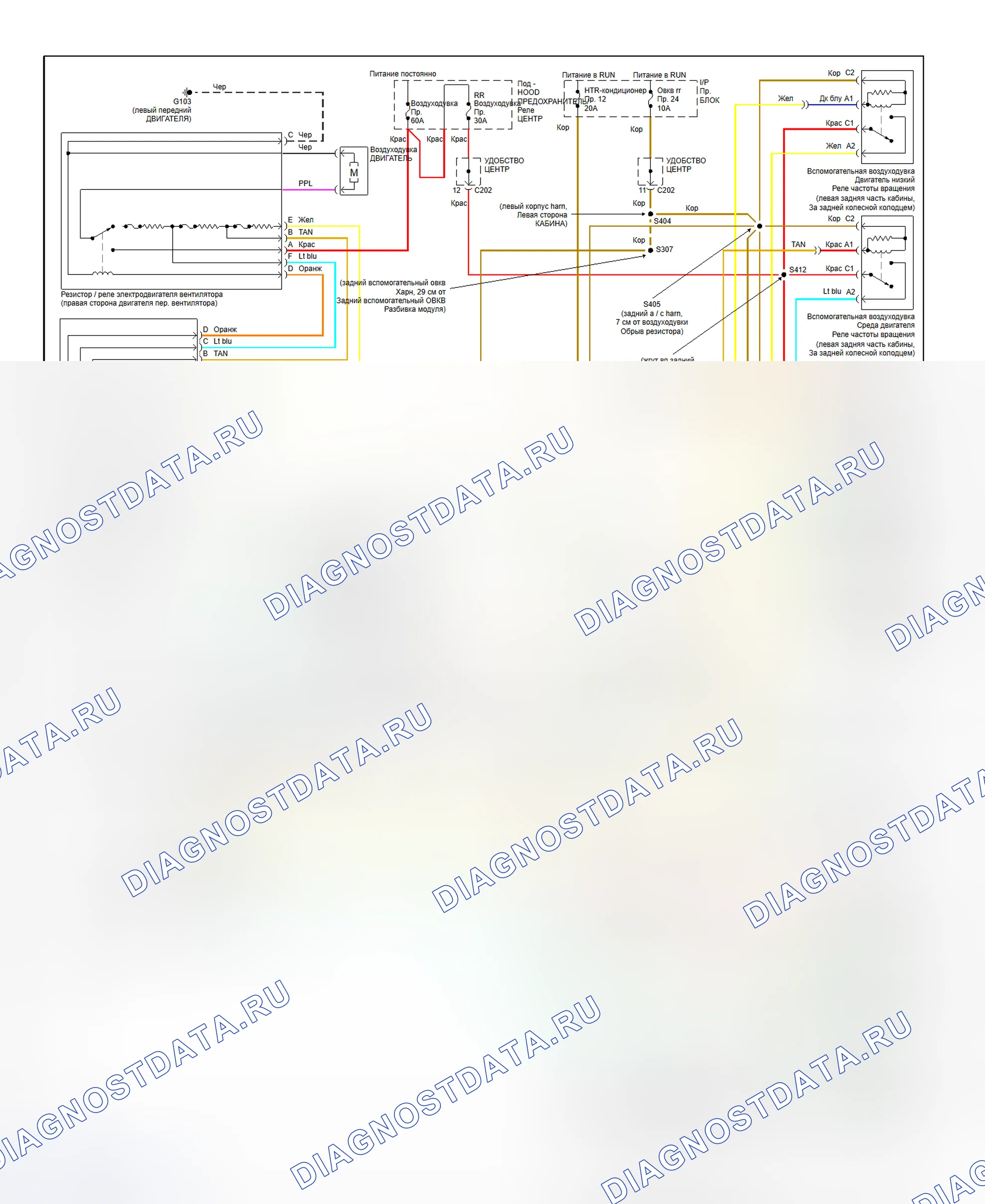 Рис. 3: Схема подключения ручной системы A / C-отопитель (" G " 2500 / 3500, Express и Savana - грузовой фургон - дизель). GMC Savana I