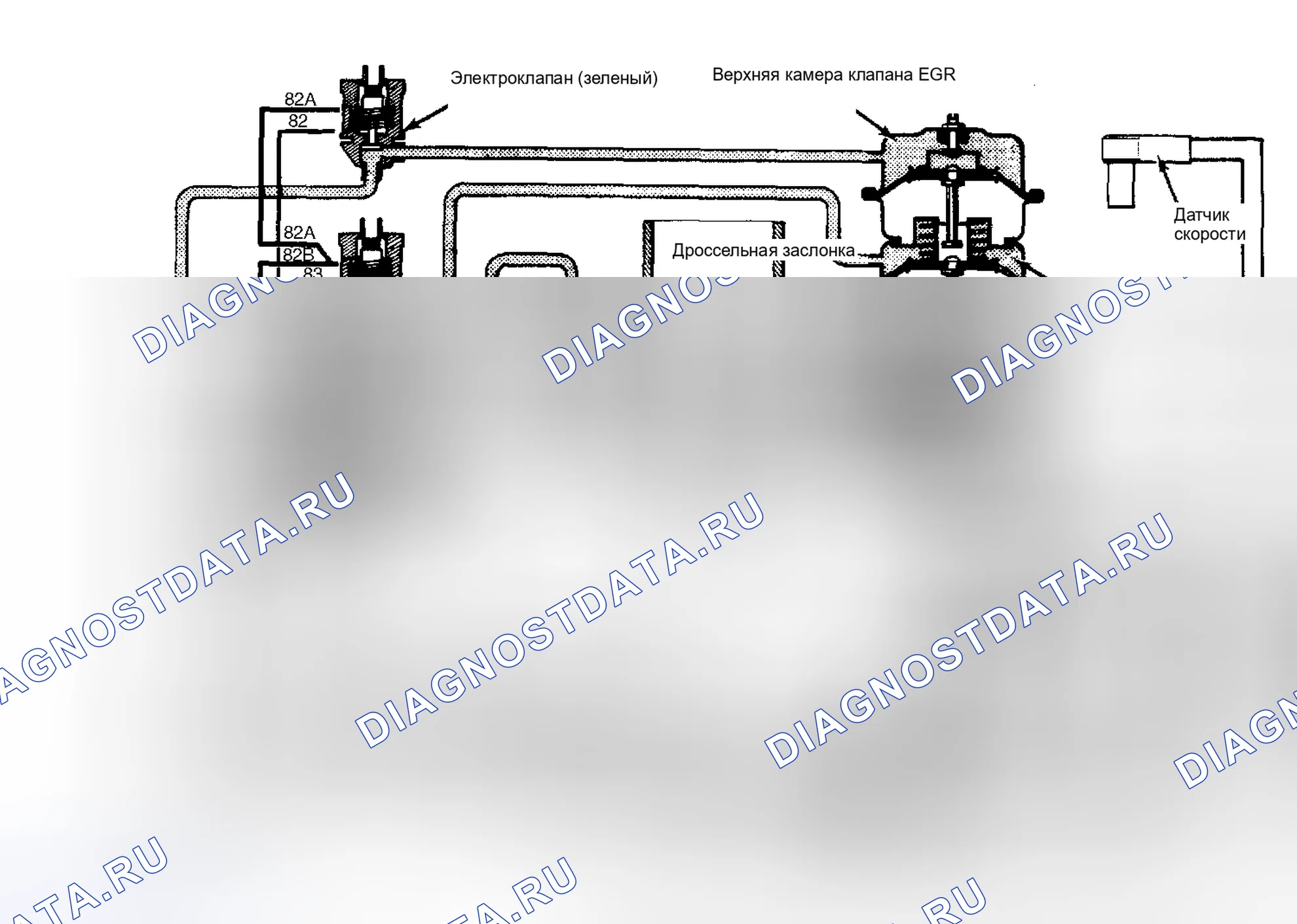 Рис. 2: Вакуумная система рециркуляция отработавших газов и электросхема (дизель). Peugeot 504 I