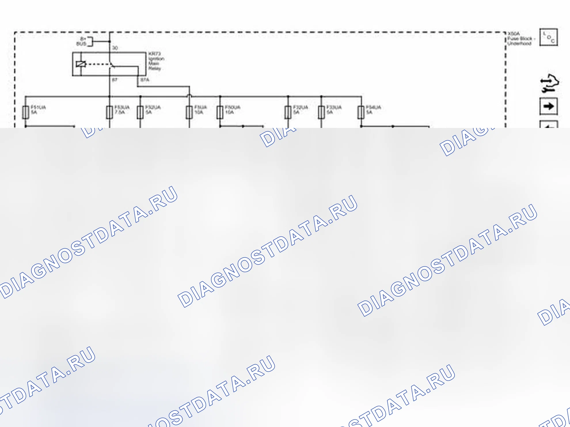 Рис. 175: F5UA, F32UA, F33UA, F50UA, F51UA, F52UA, F53UA и F54UA Предохранители. Cadillac ELR I