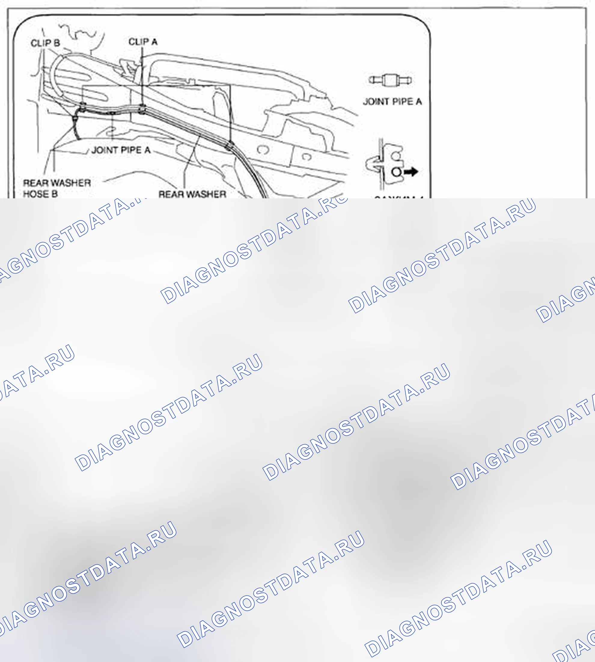 Рис. 26: ДЕМОНТАЖ / МОНТАЖ ШЛАНГА ЗАДНЕЙ ШАЙБЫ. Mazda CX-5 I