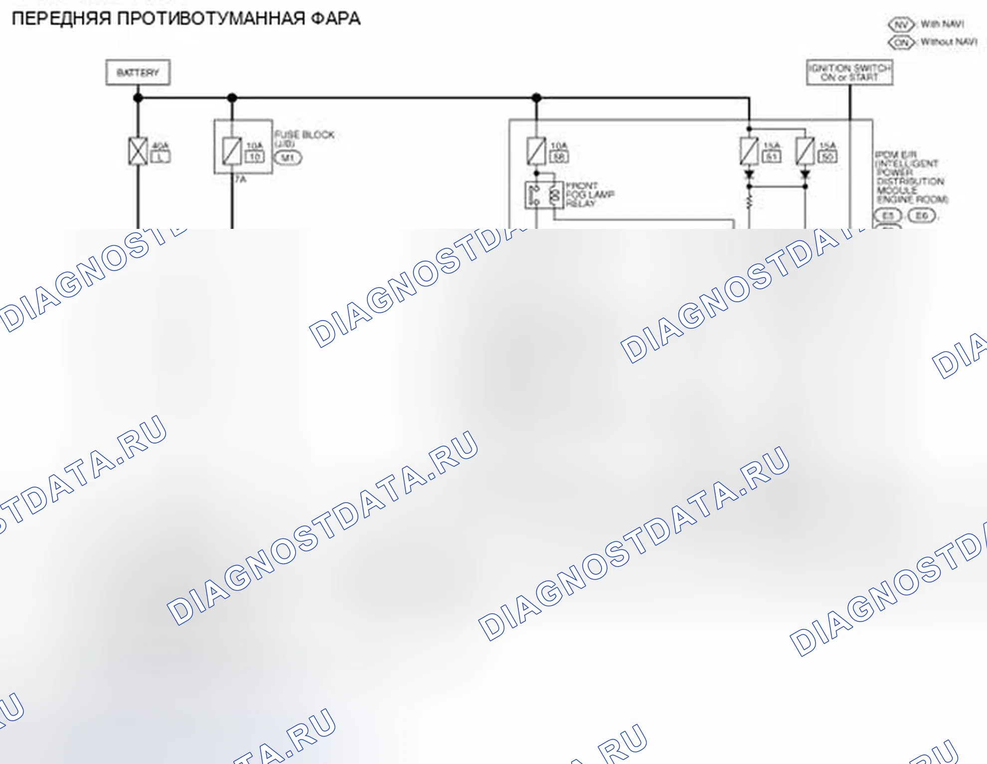 Рис. 39: электросхема - ПЕРЕДНЯЯ ПРОТИВОТУМАННАЯ ФАРА. Infiniti FX50 II рестайлинг