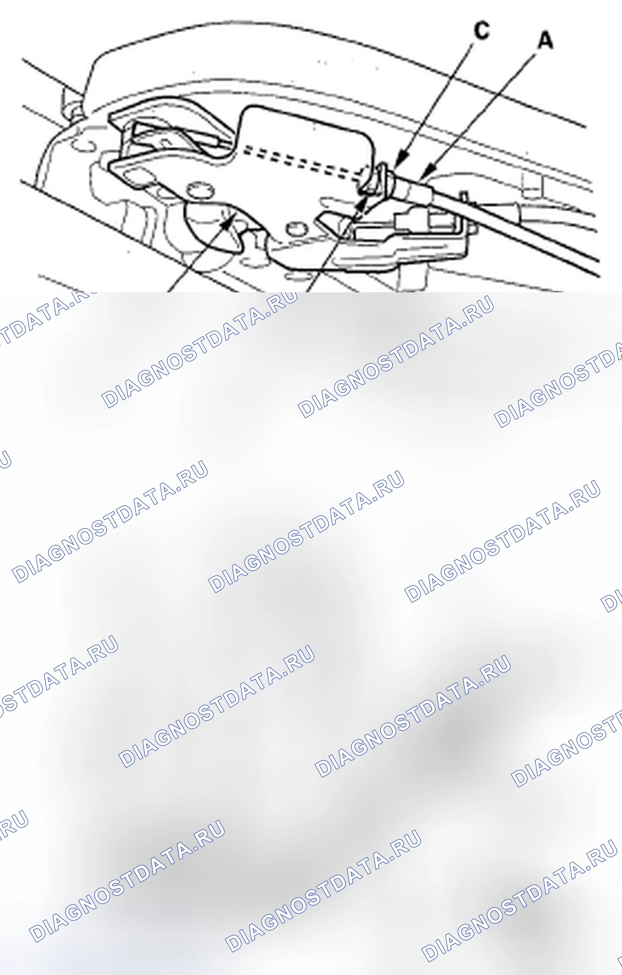 Рис. 157: Трос упора нижнего ролика. Honda Odyssey IV
