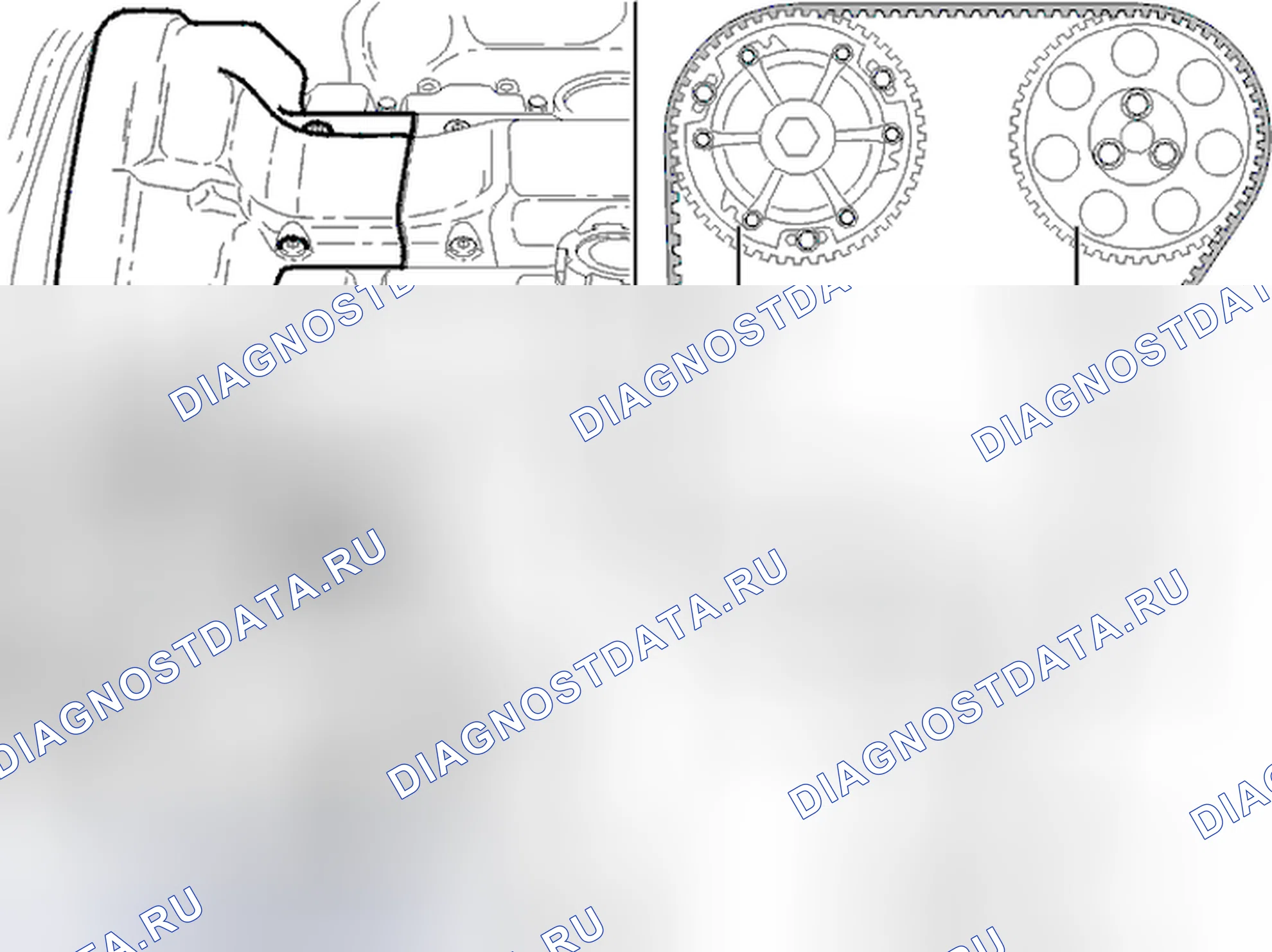 Рис. 108: Установка нового зубчатого ремня и шкива натяжного устройства. Volvo S40 I рестайлинг