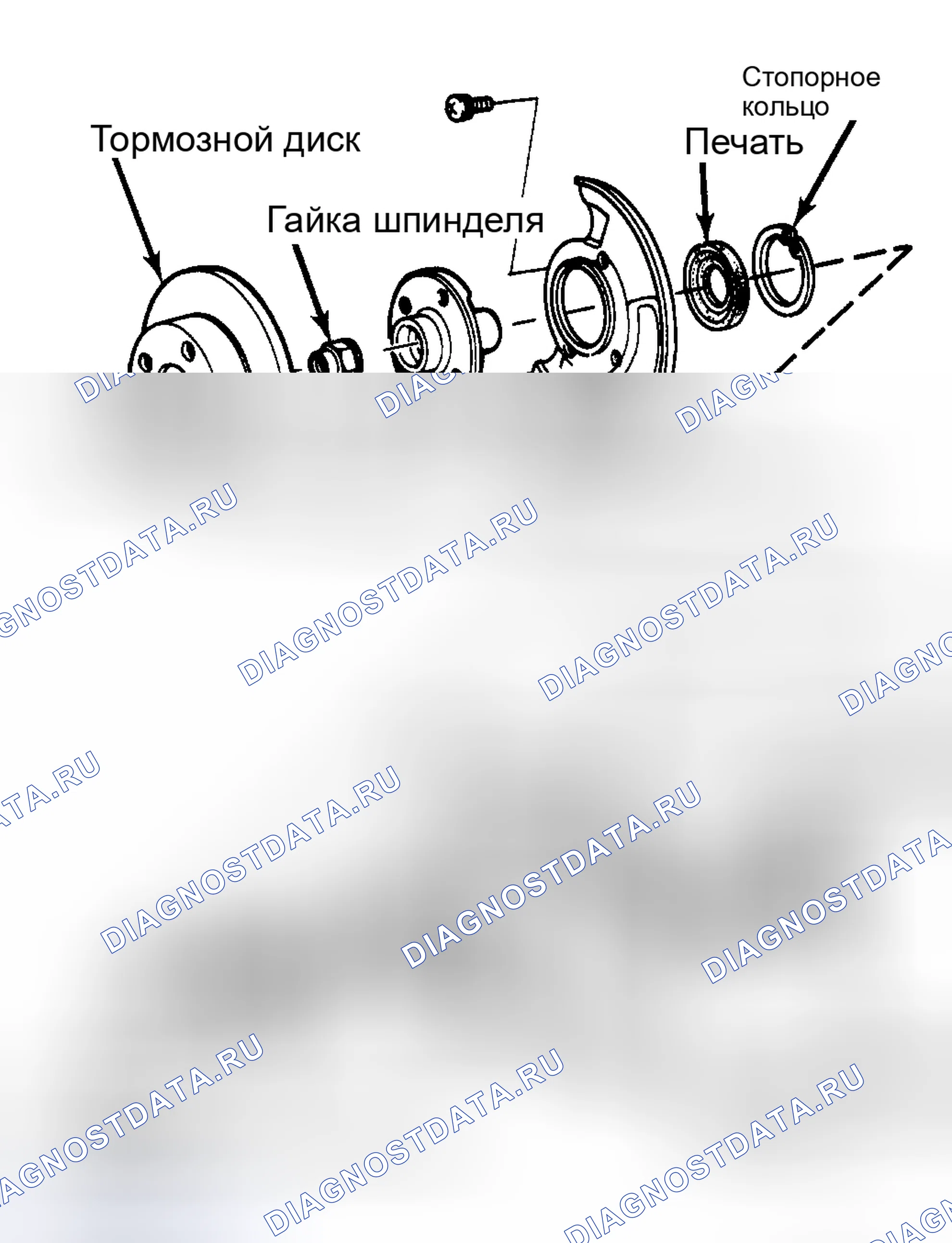 Рис. 3: Разнесенный вид передней ступицы и подшипника в сборе. Honda Civic III