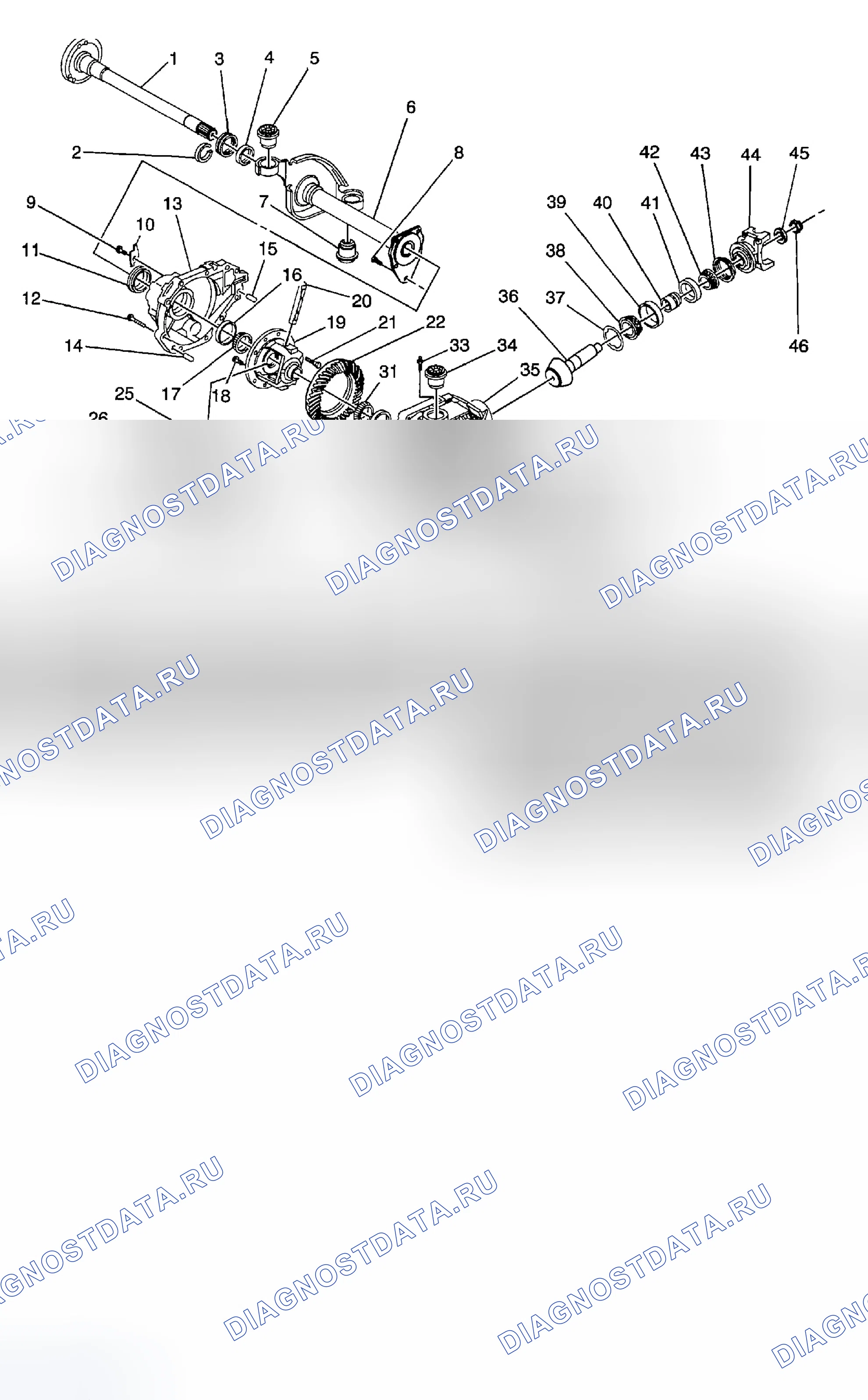 Рис. 3: Разборные виды передней приводной оси. GMC Savana Special G3500 
