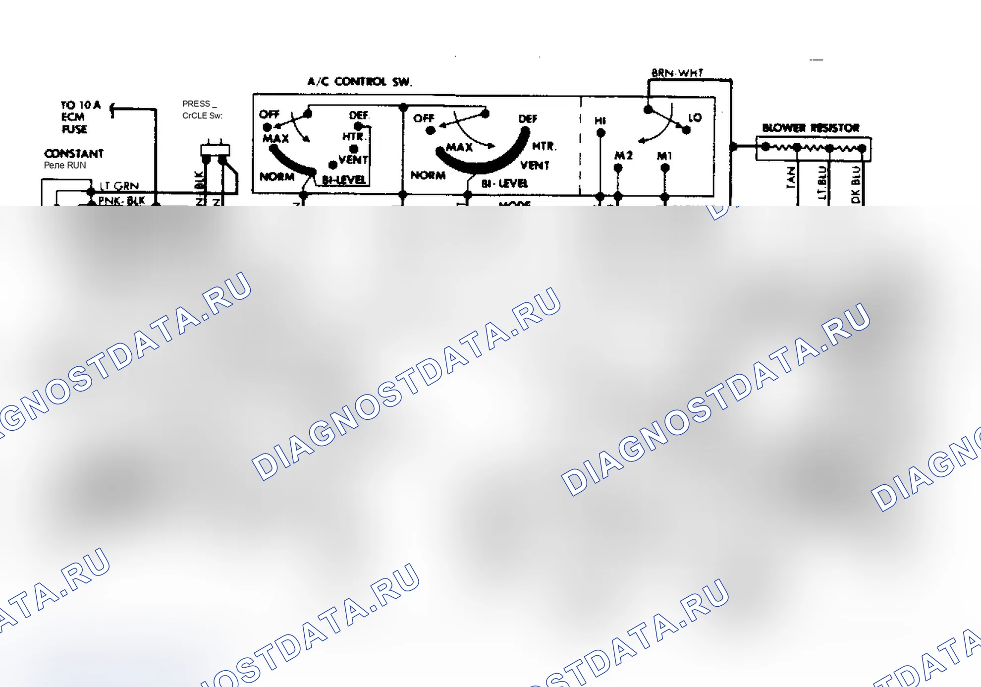 Рис. 58: электросхема 2-Bbl Cutlass Ciera 3.0L V6 и 3.8L V6 распределённый впрыск топлива моделей кондиционер. Pontiac Sunbird II