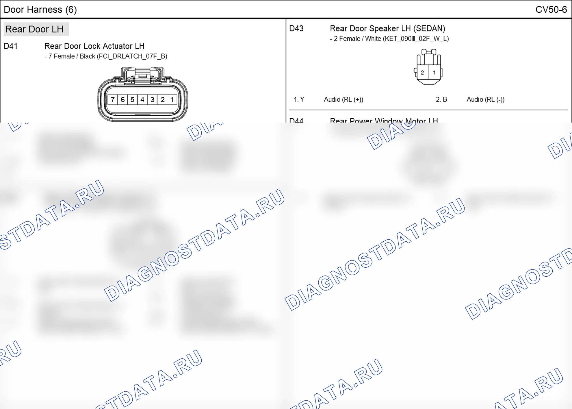 Распиновка разъёма CV50-6 — дверного жгута. Hyundai Elantra V рестайлинг