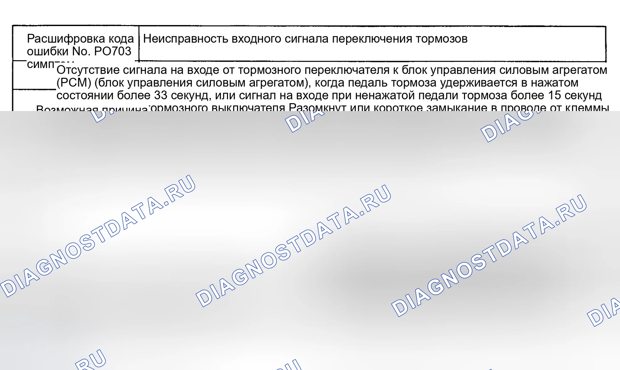 Рис. 77: расшифровка кода ошибки P0703: Неисправность входа тормозного переключателя. Mazda Protege BH