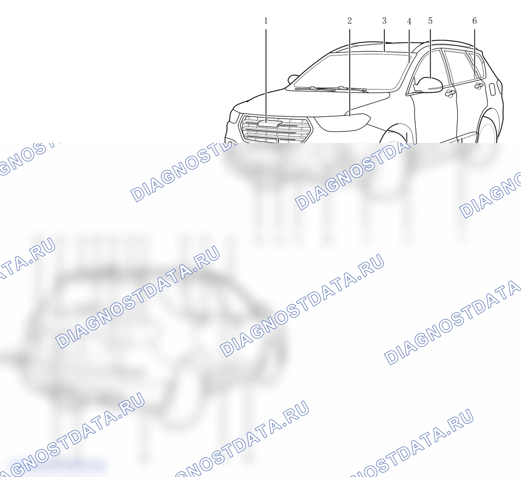 Схема расположения пластиковых деталей (модель 2) — Haval H6. Haval H6 III
