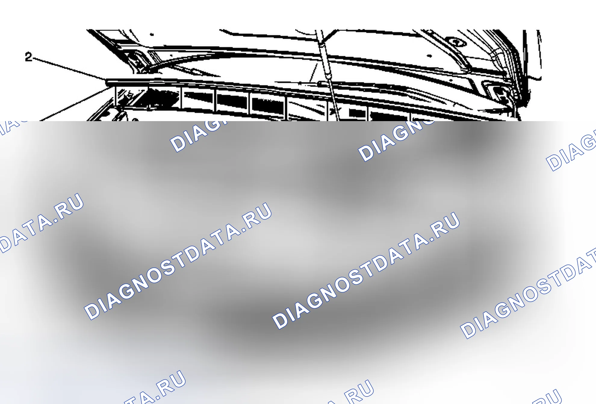 Рис. 136: Замена задней погодной полосы капота (траверса). GMC Acadia I рестайлинг
