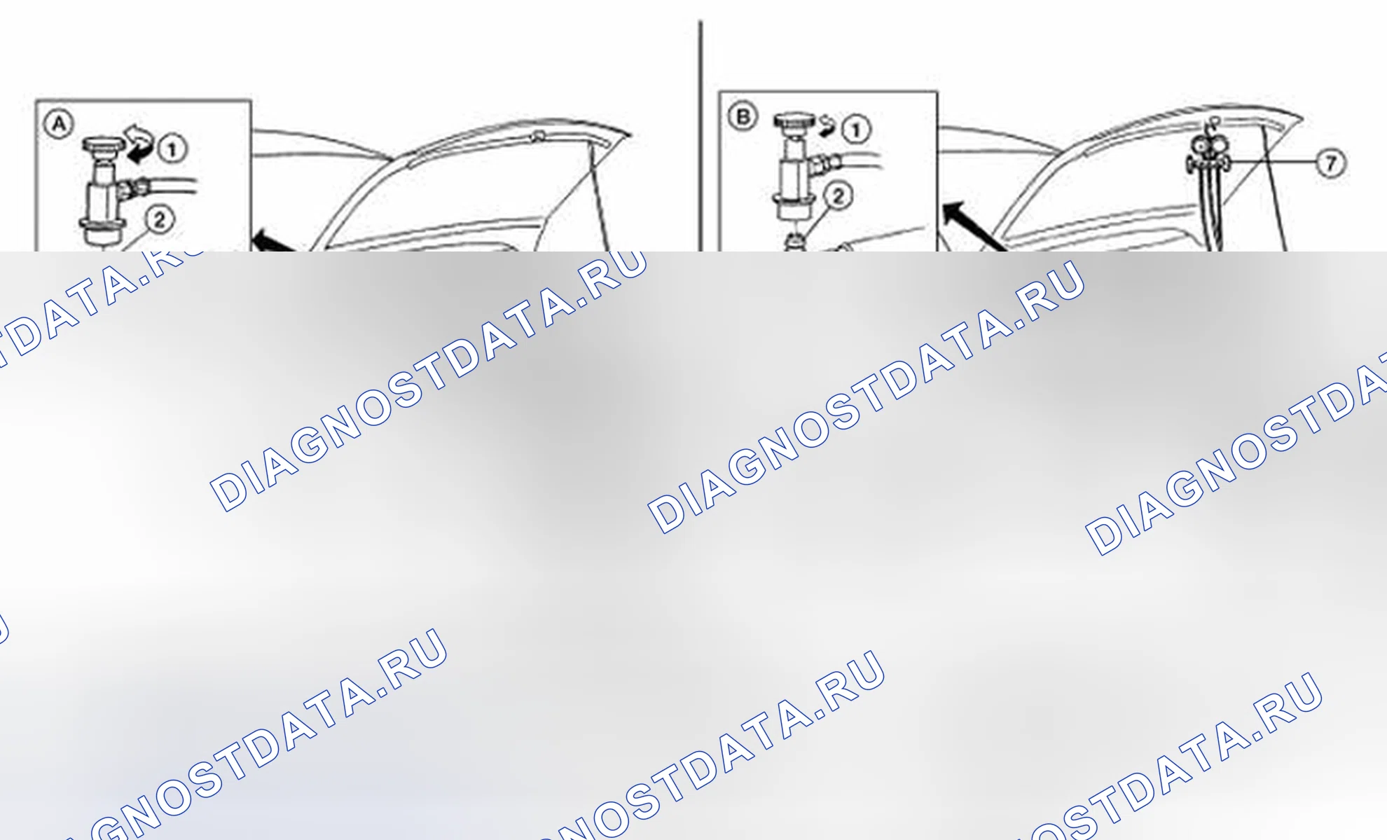 Рис. 51: Идентификация системы загрузки хладагента и откачки. Nissan Sentra B16