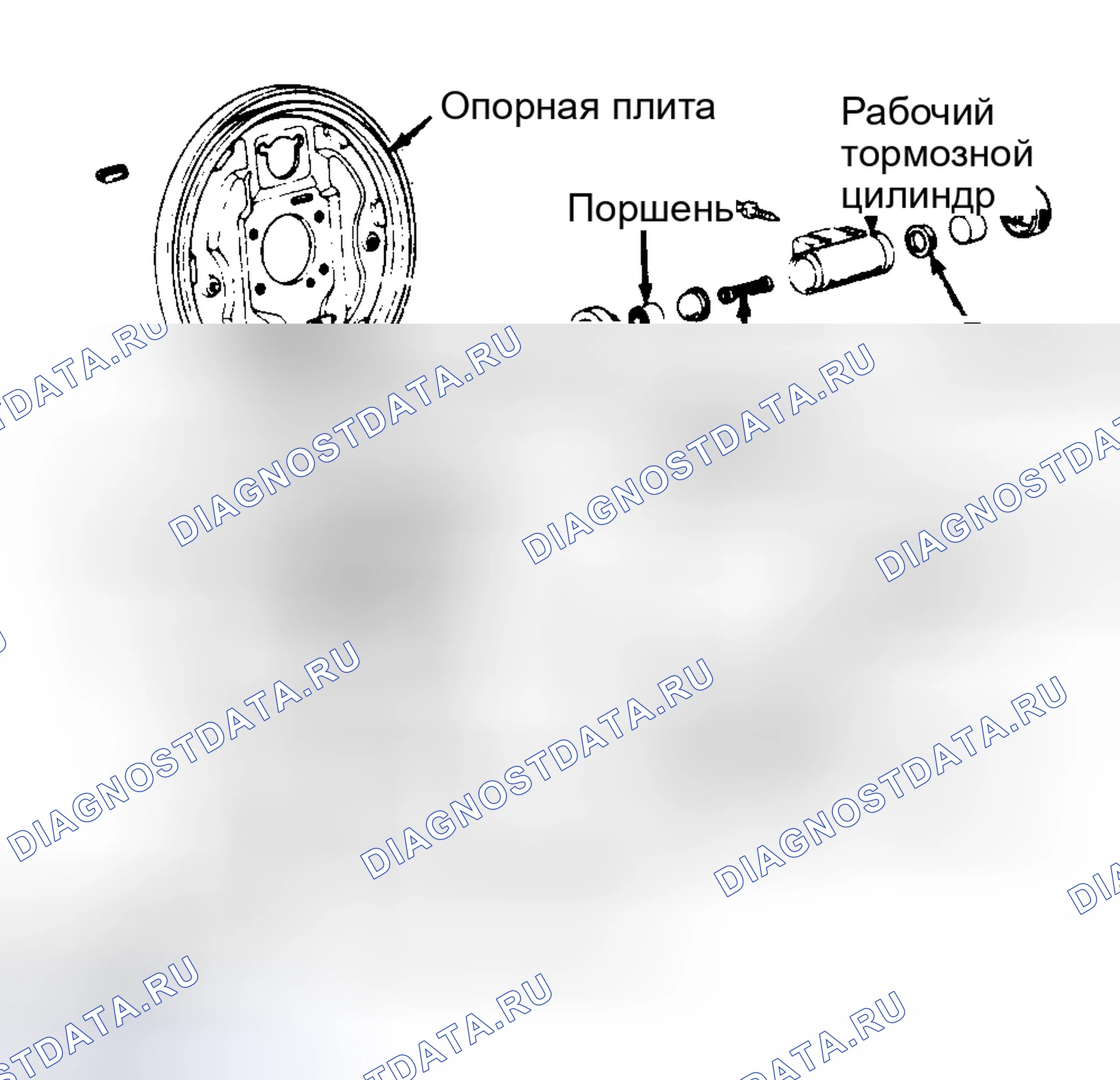 Рис. 12: Разнесенный вид заднего тормоза, используемого на Celica, Corolla и Cressida При повторной сборке установить новые шайбы " С ".. Toyota Cressida II