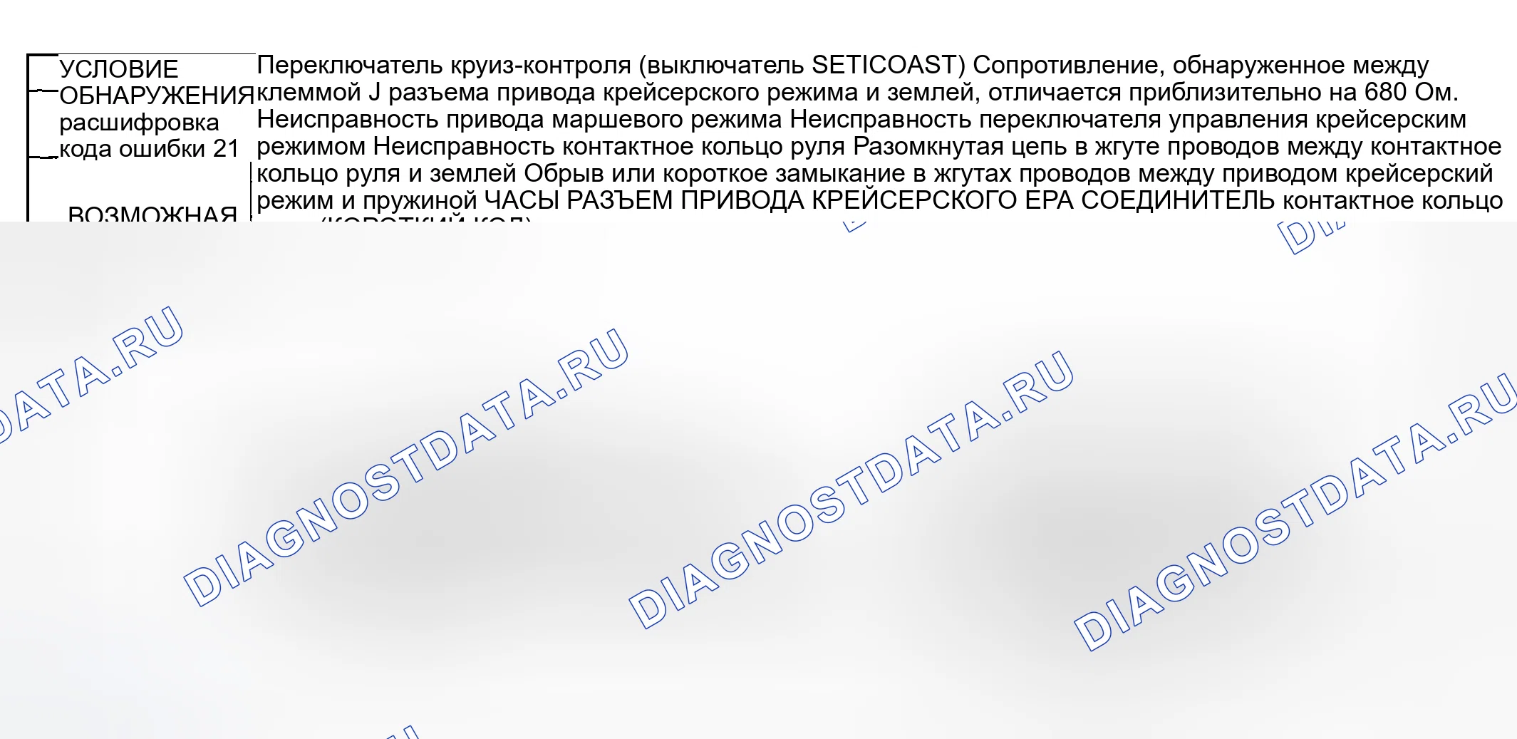 Рис. 28: расшифровка кода ошибки 21: Переключатель круиз-контроля (SET / COAST выключатель). Mazda MPV II рестайлинг