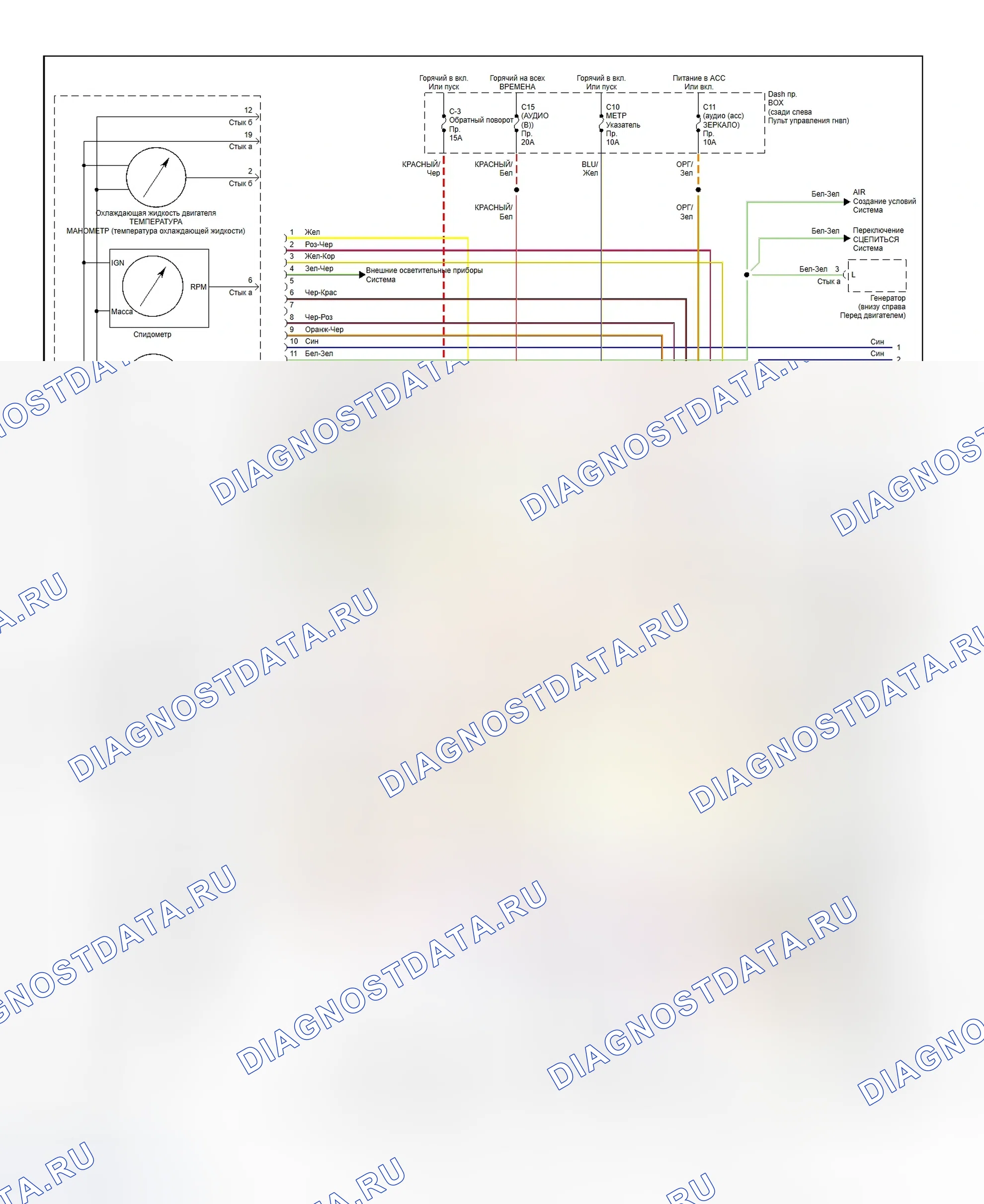 Рис. 3: электросхема приборной панели (Acura SLX - 1 из 2). Isuzu VehiCross I