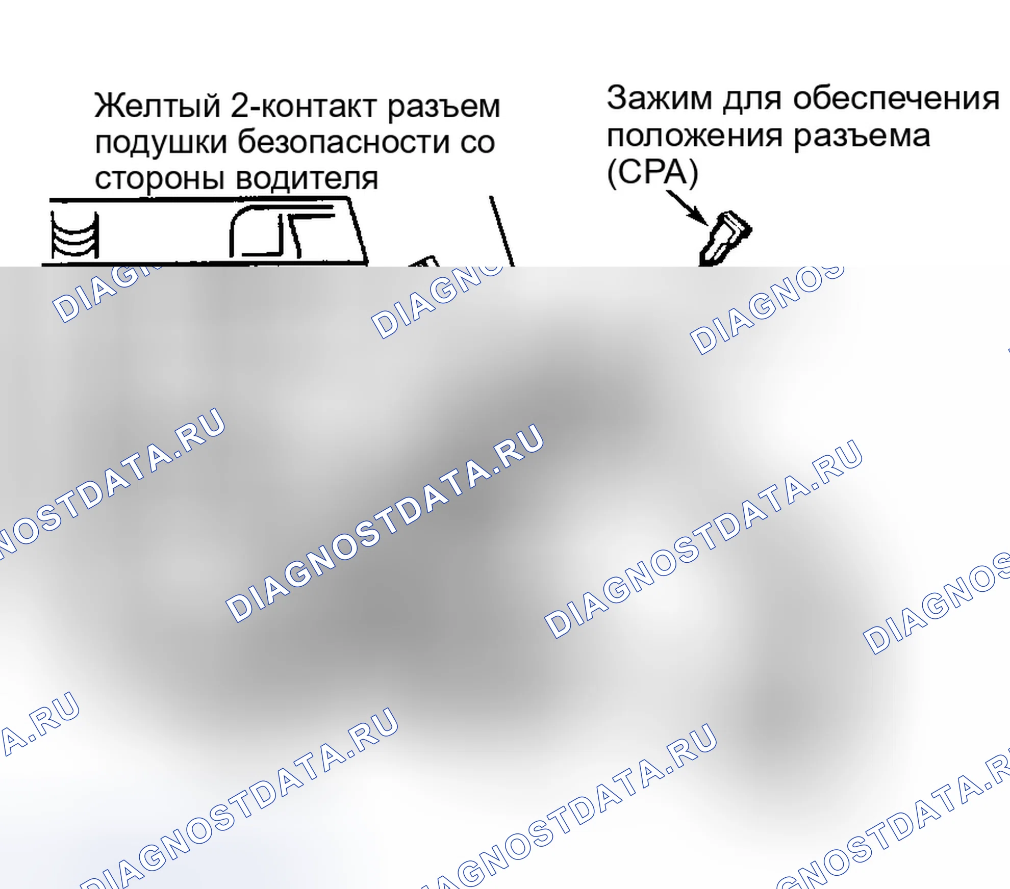Рис. 36: Идентификация соединителя желтого 2-контакт подушки безопасности водителя (Montana, Silhouette и Venture). Chrysler 300M I