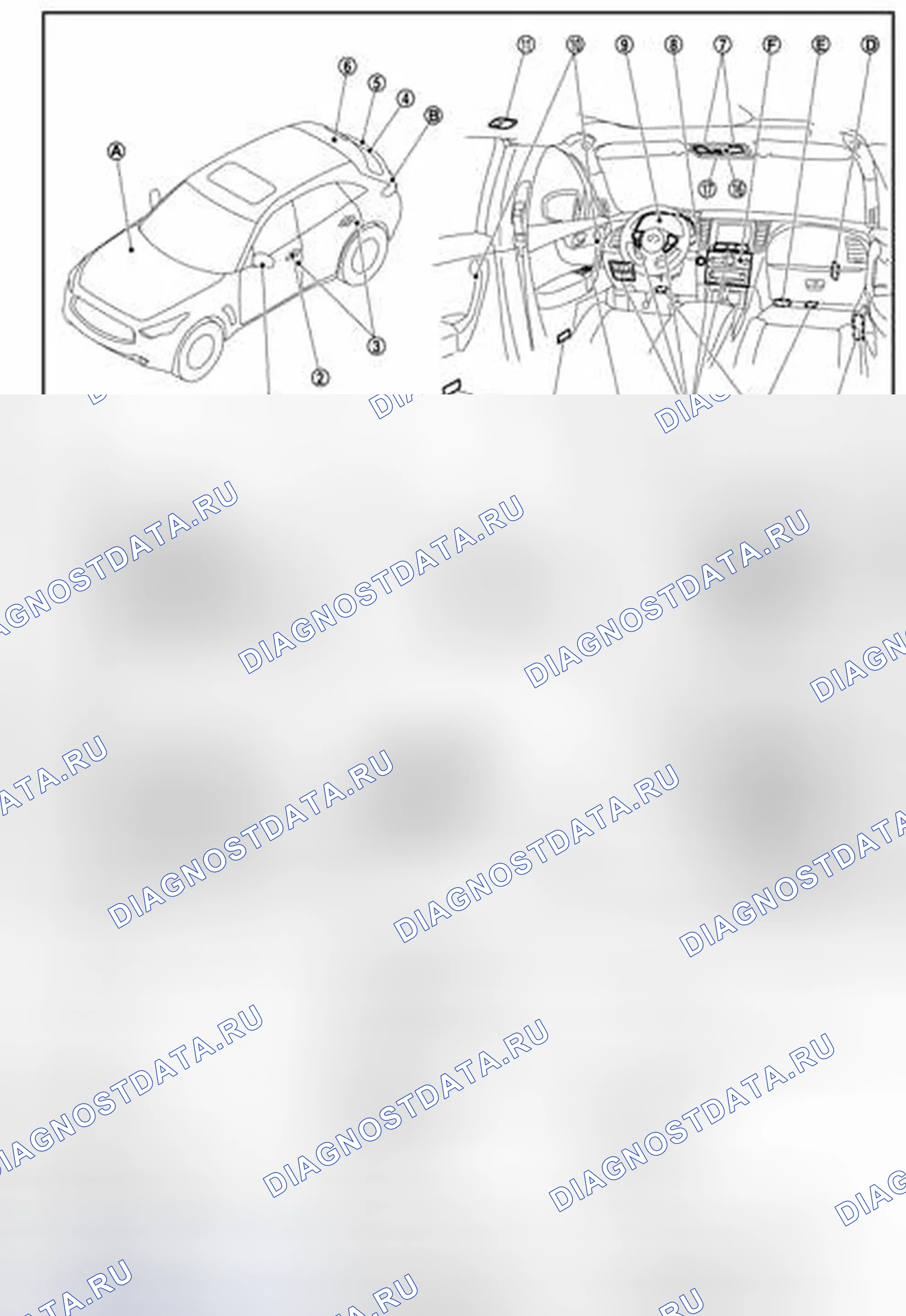 Рис. 27: Расположение компонентов. Infiniti FX35 II рестайлинг