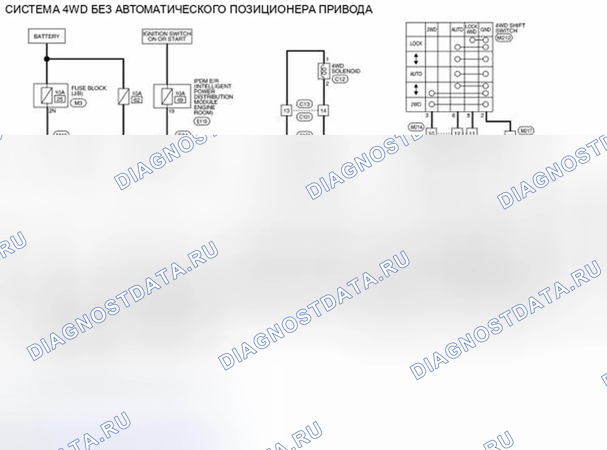 Рис. 94: электросхема - без автоматического позиционера привода. Nissan Pathfinder IV рестайлинг