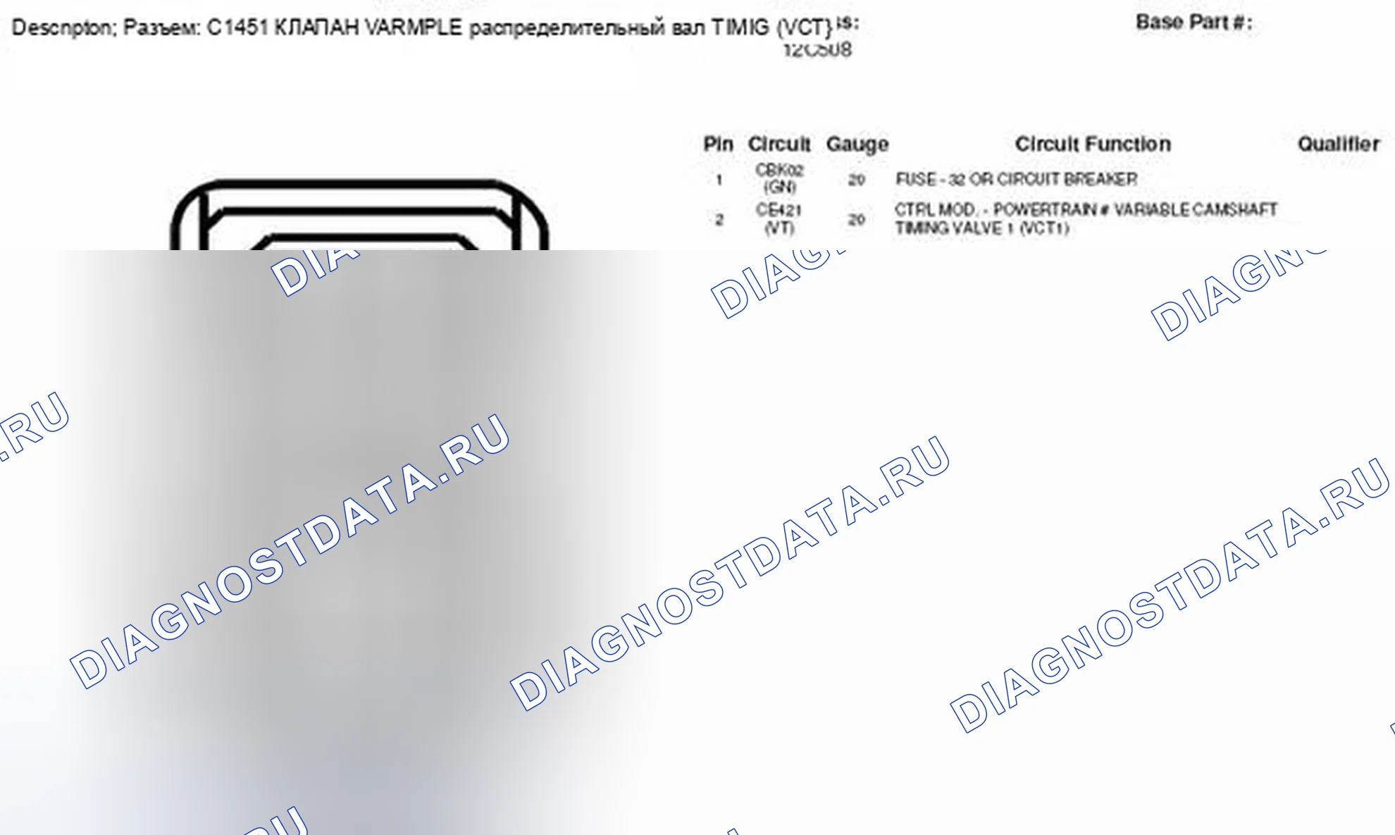 Рис. 220: Вид с торца разъема клапана 1 с регулируемой синхронизацией распределительного вала (C1451). Ford Edge I