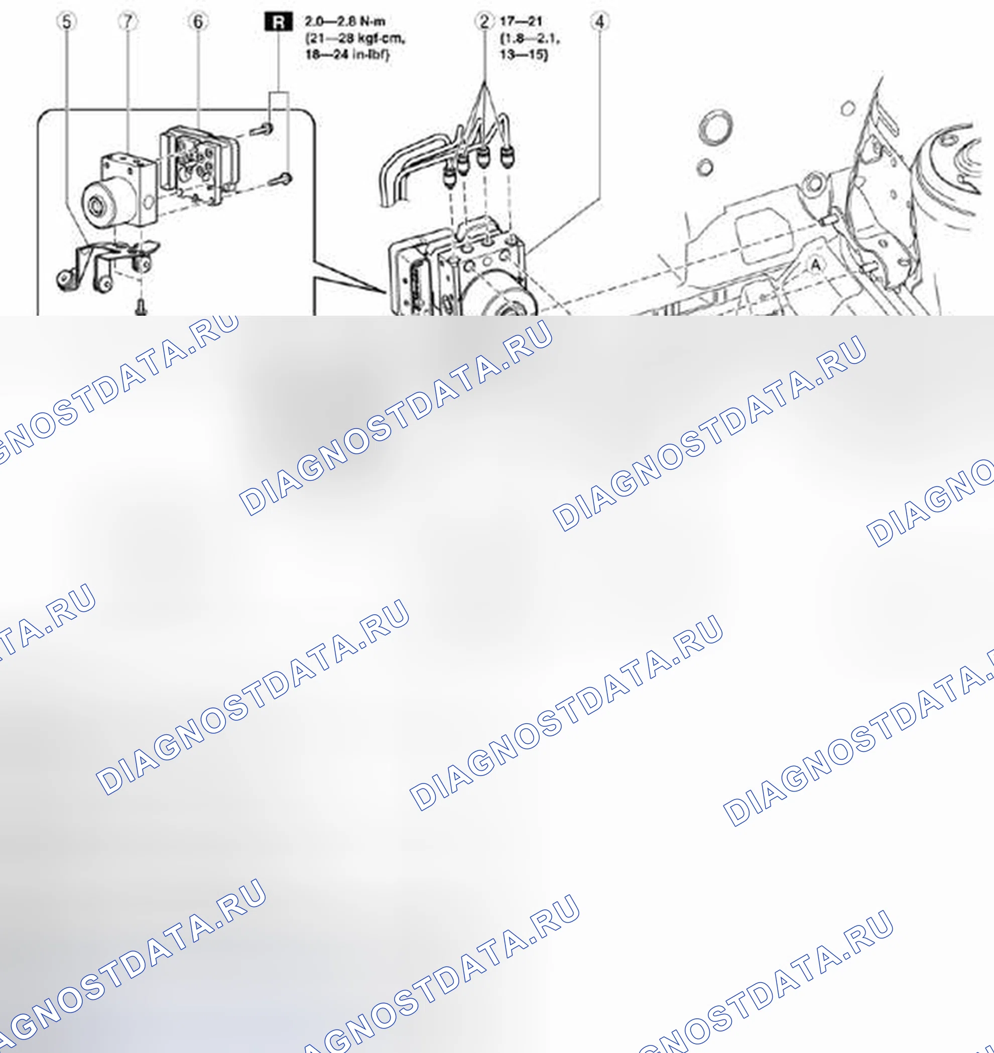 Рис. 37: Разнесенный вид ABS Hu / CM с характеристиками крутящего момента. Mazda 3 BL рестайлинг