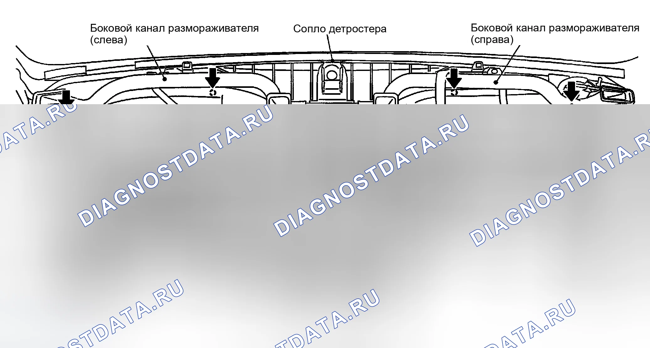 Рис. 116: Демонтаж сопла дефростера, воздуховодов и вентиляционных каналов. Infiniti FX45 I