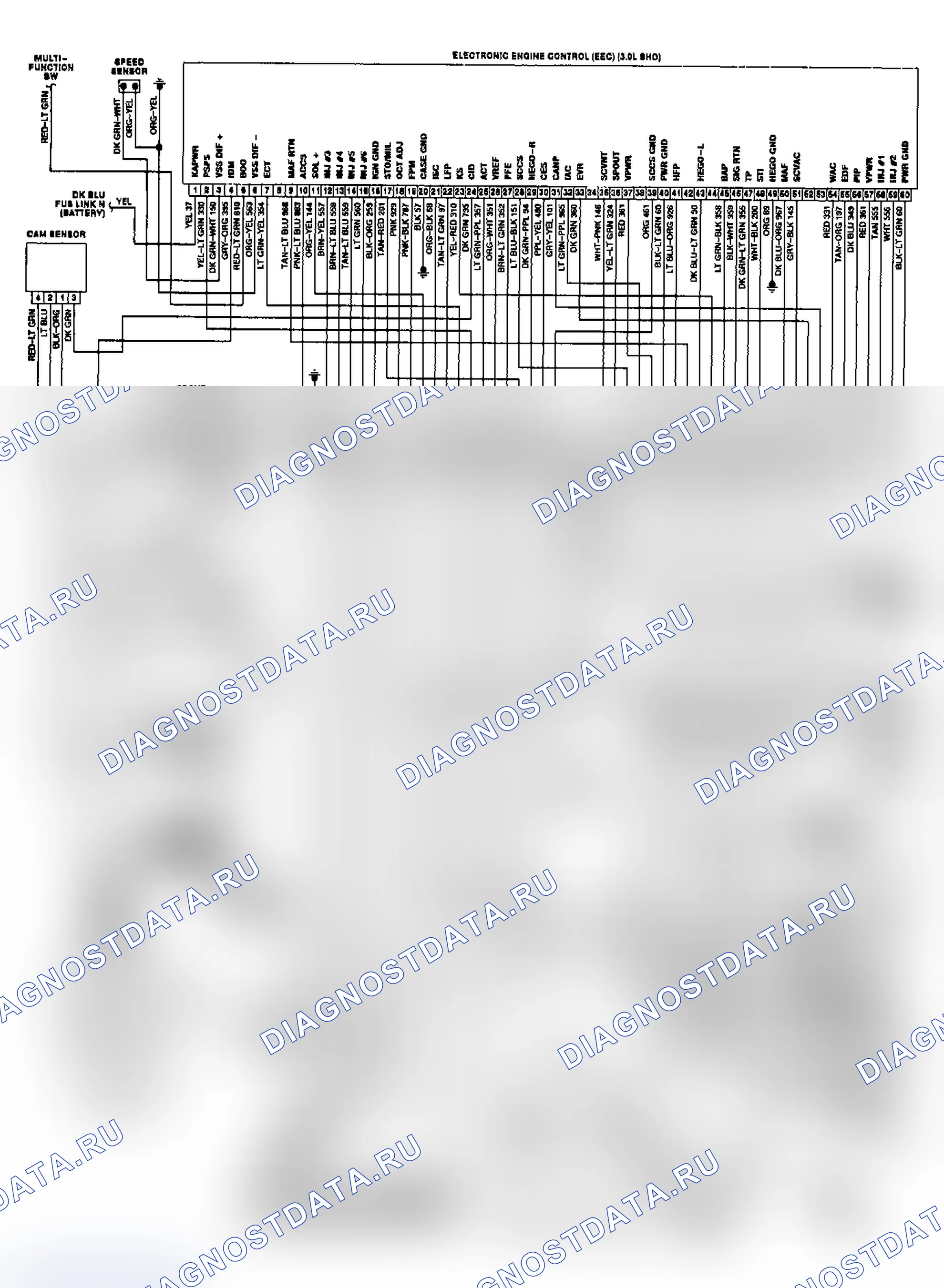 Рис. 54: 1990 3.0L SHO Taurus EEC-IV электросхема (1 из 2). Mercury Sable I