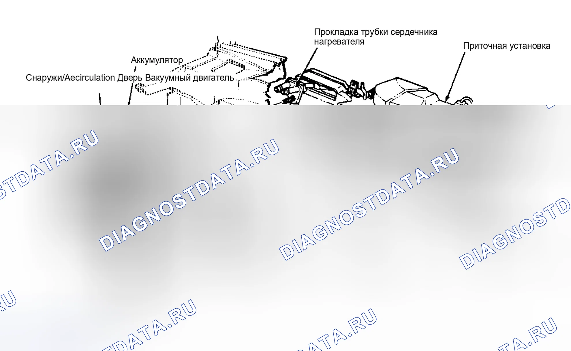 Рис. 4: Удаление испарителя и приточной камеры. Ford Cab & Chassis Ranger 