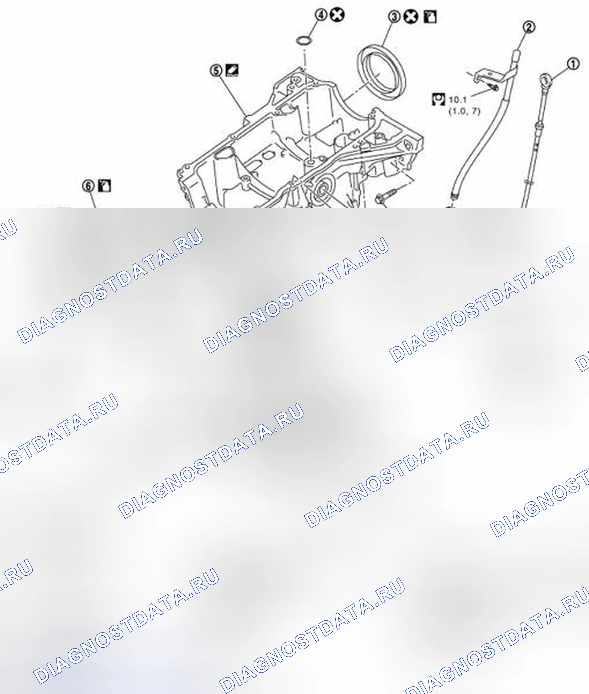 Рис. 28: Покомпонентный вид компонентов масляного поддона. Nissan Sentra B16