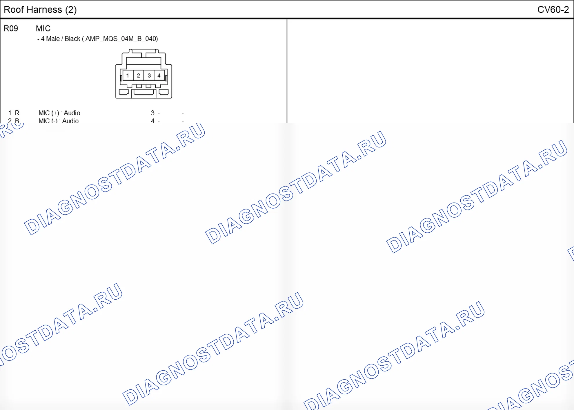Распиновка разъёма CV60-2 — roof harness. Hyundai Elantra V рестайлинг