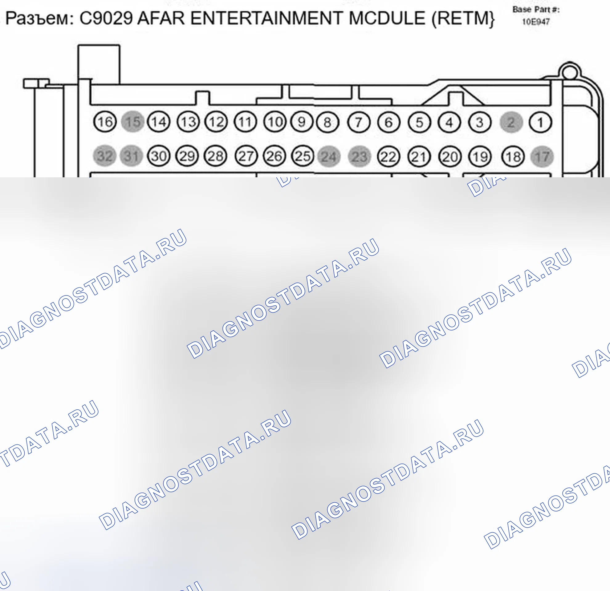 Рис. 331: Вид с торца разъема задней панели развлекательного модуля (C9029). Ford Taurus X I