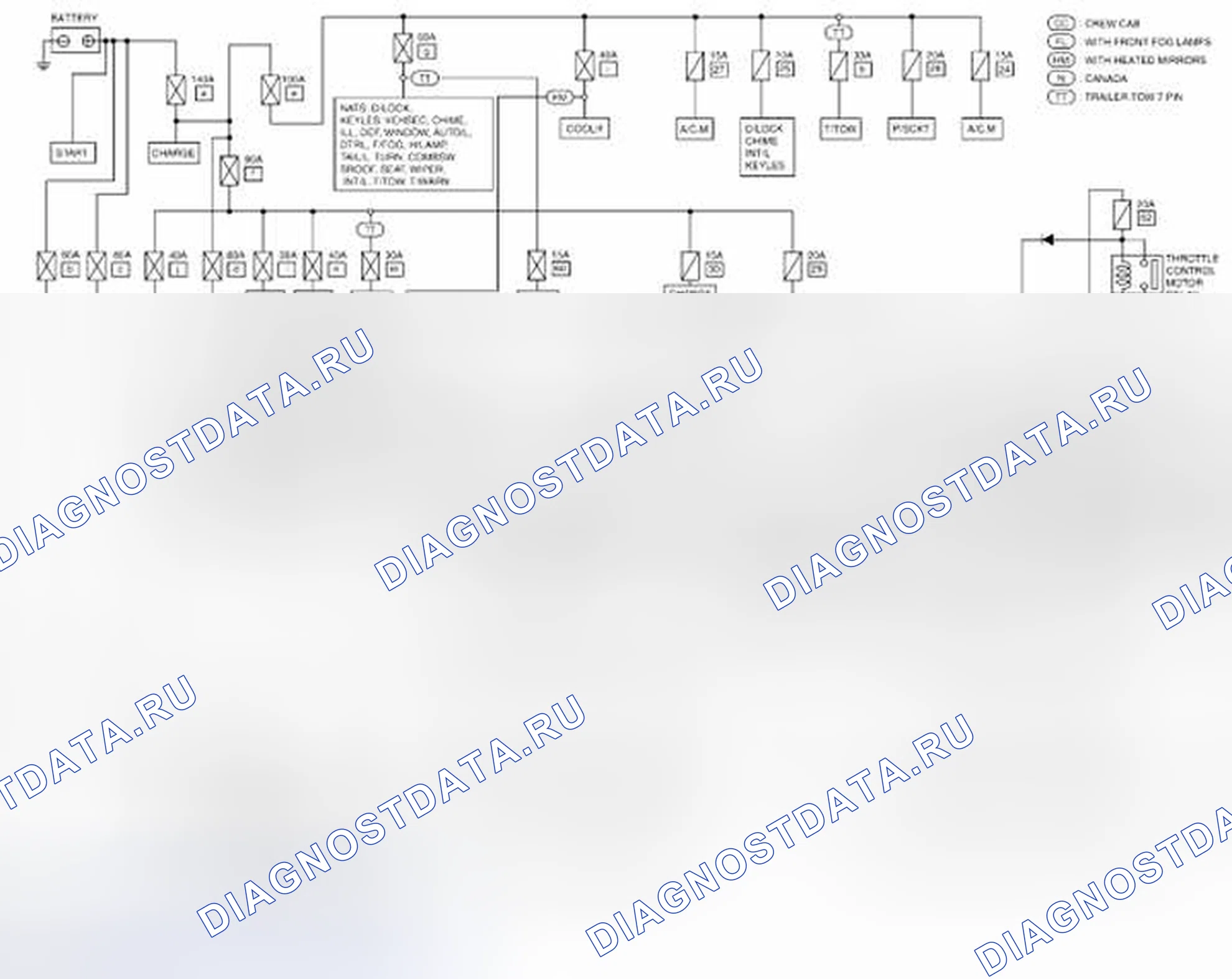Рис. 18: Принципиальная схема маршрутизации источника питания (1 из 2). Nissan Frontier D40