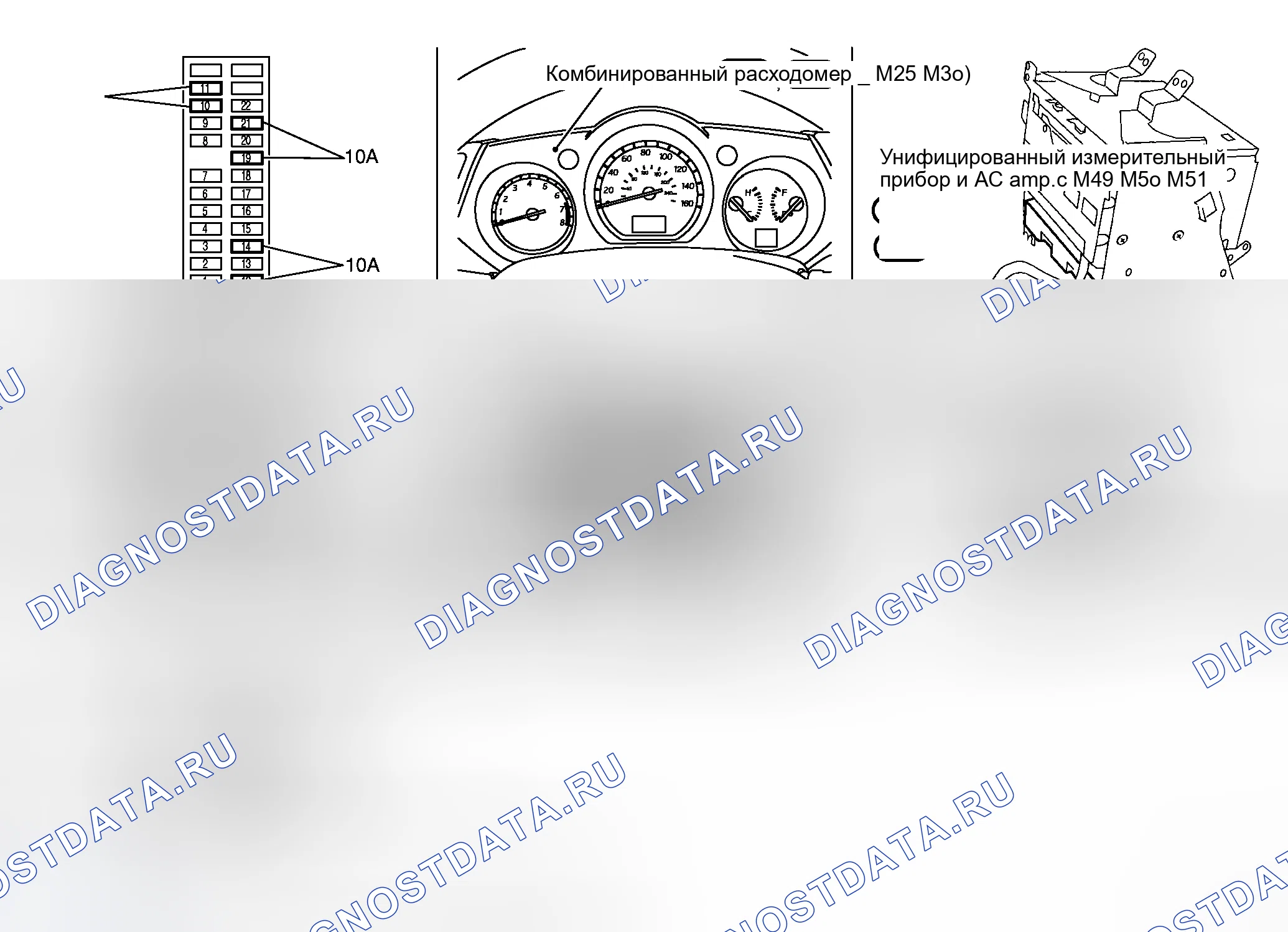 Рис. 66: Расположение компонентов и разъемов кабелей. Honda Integra I