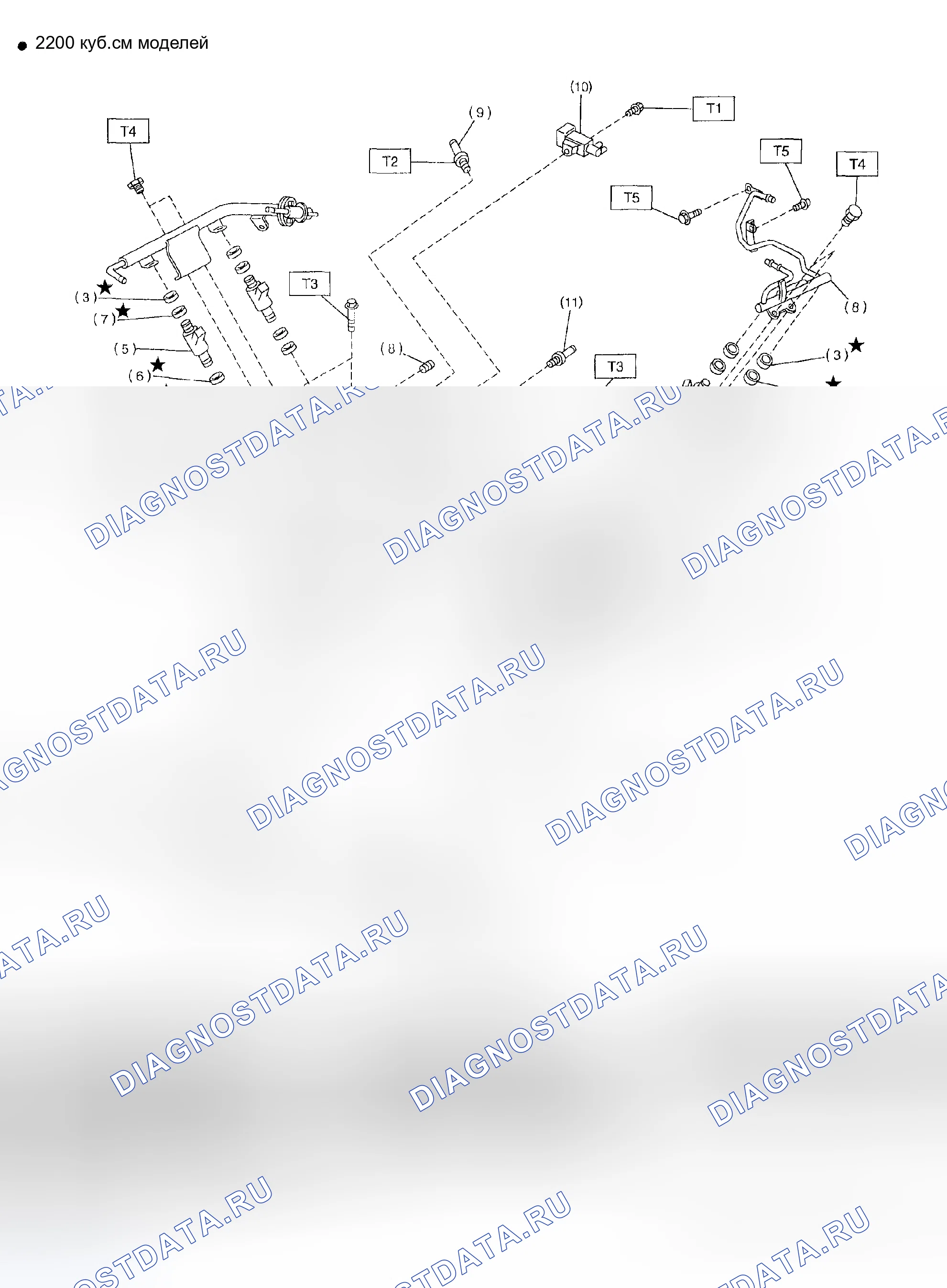 Рис. 2: Идентификация компонентов впускного коллектора (модели 2200cc). Subaru Impreza GD/GC/GG