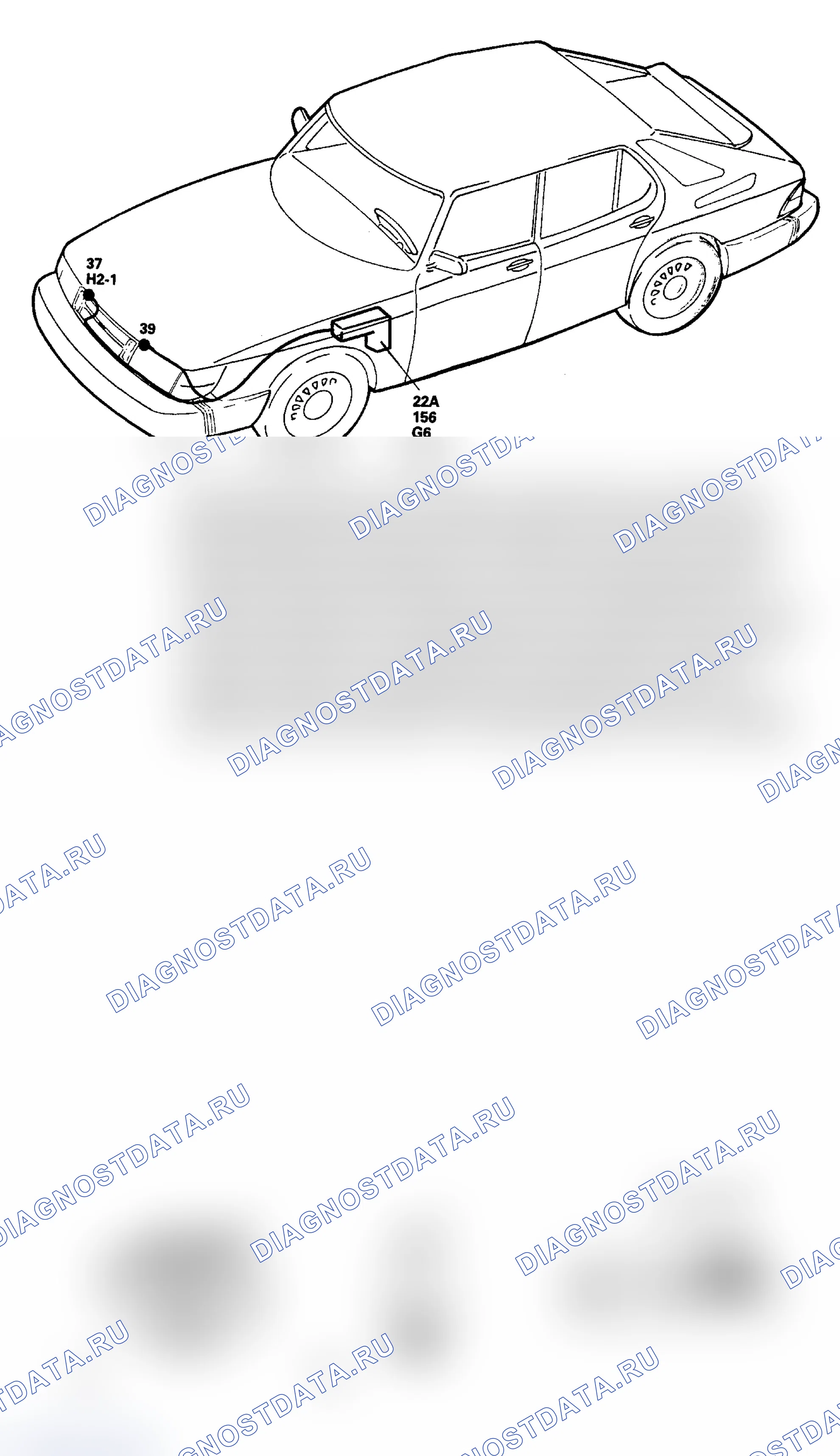 Рис. 1: РАСПОЛОЖЕНИЕ КОМПОНЕНТОВ. Saab 900 I