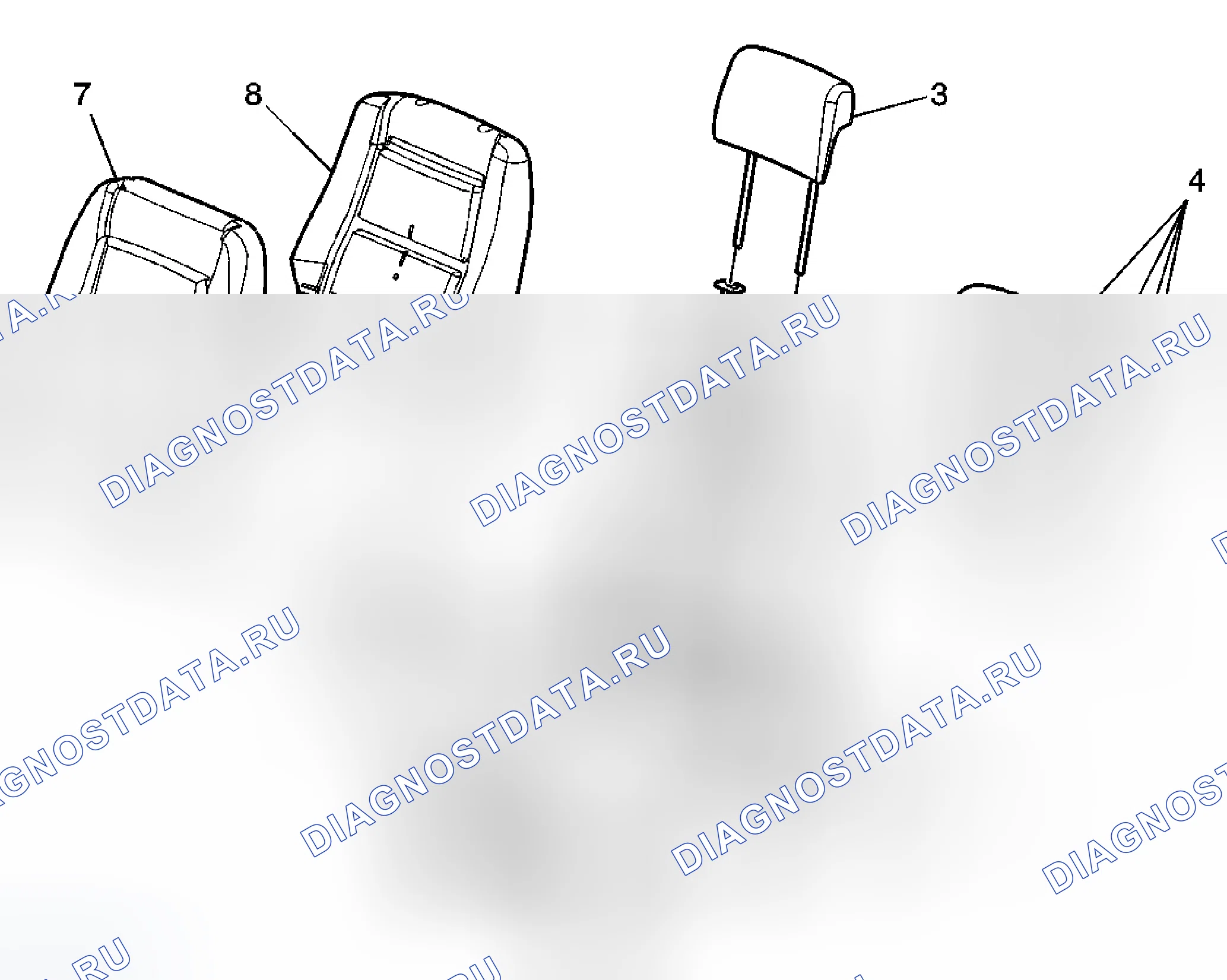 Рис. 22: Задняя крышка сиденья и замена подушки - задняя часть (ковш). Chevrolet Uplander I