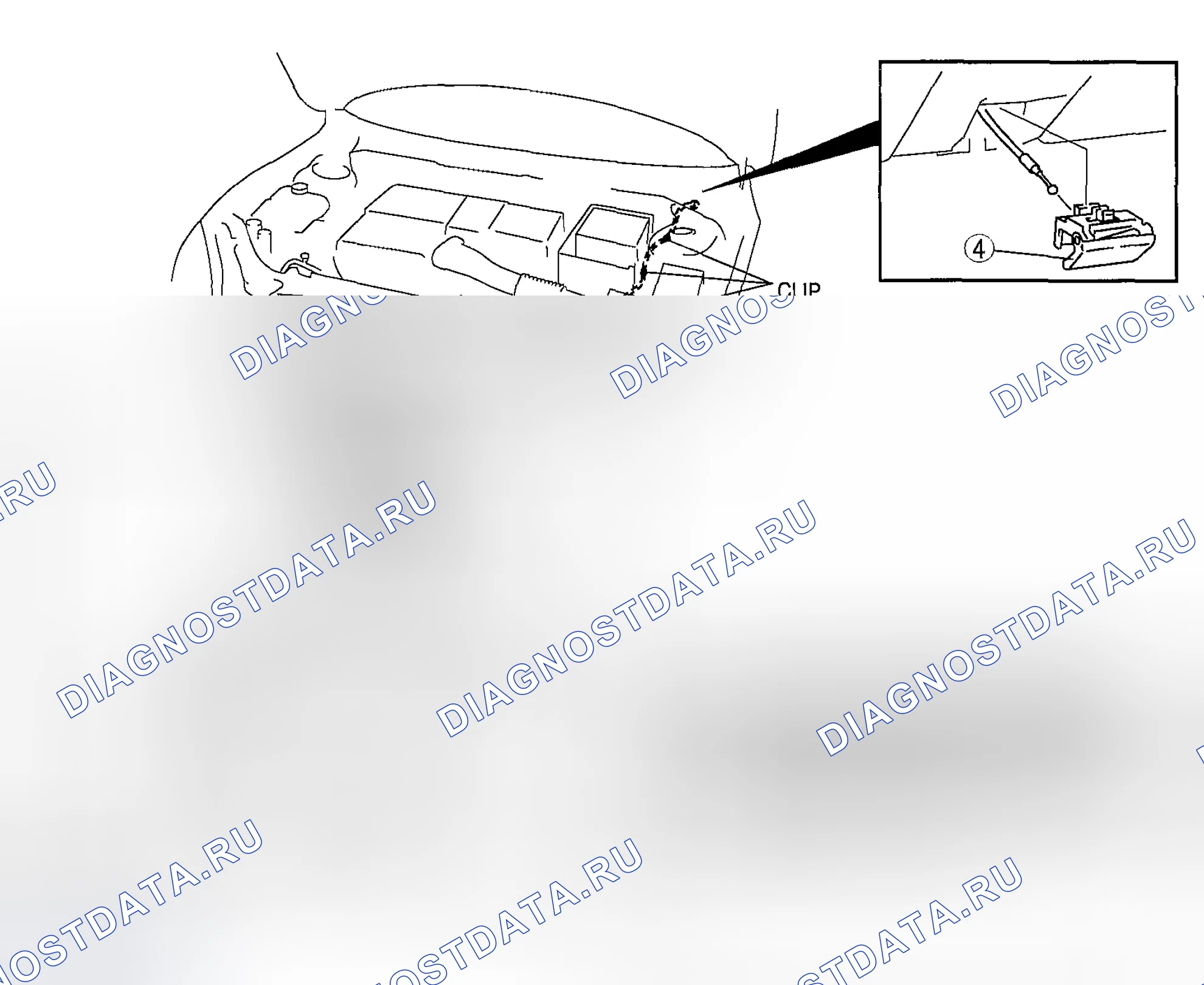 Рис. 34: СНЯТИЕ / УСТАНОВКА ЗАЩЕЛКИ КАПОТА И РЫЧАГА РАСЦЕПЛЕНИЯ. Honda CR-V III рестайлинг