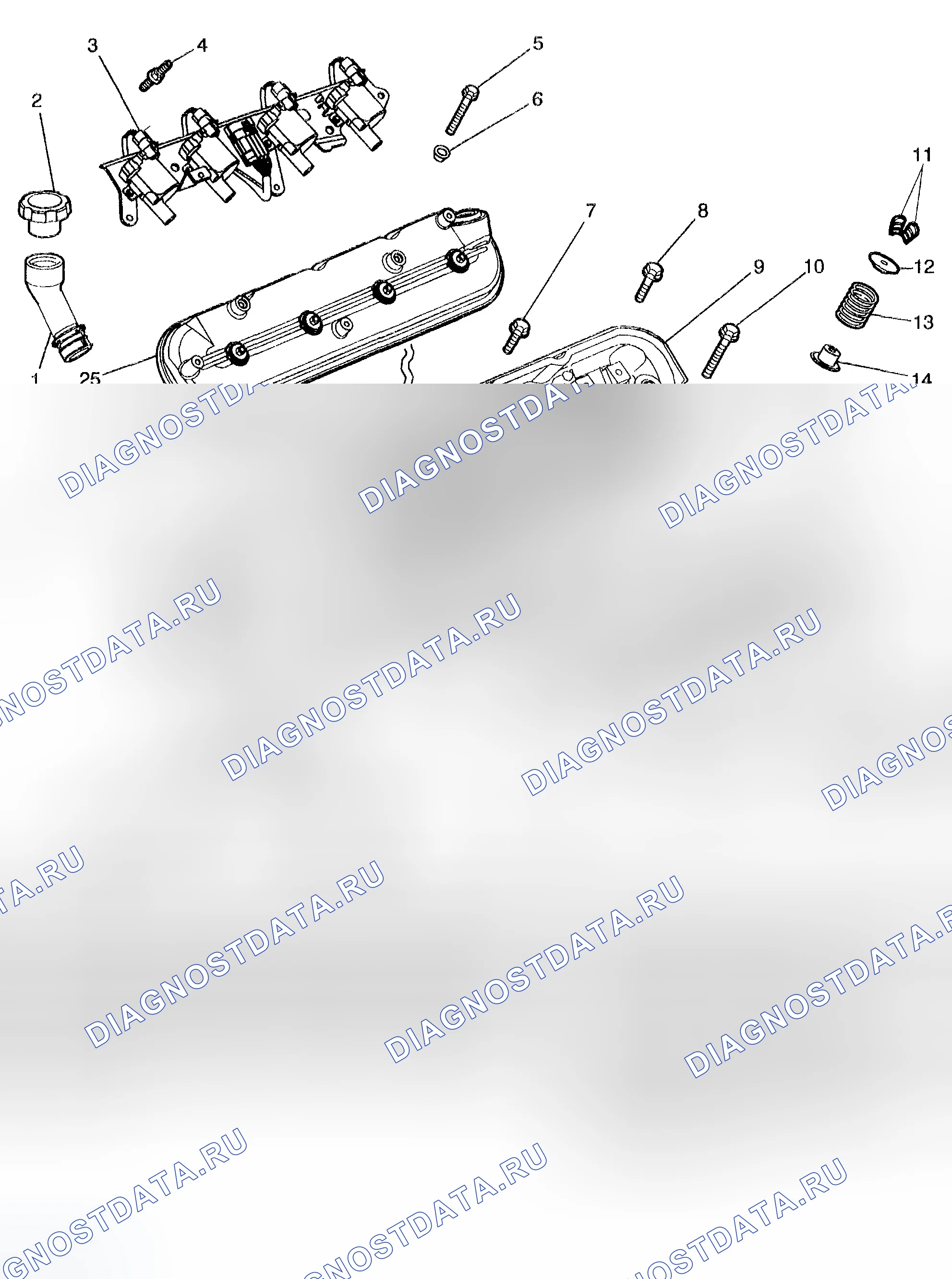 Рис. 26: Головка цилиндра / верхний двигатель. Chevrolet TrailBlazer I