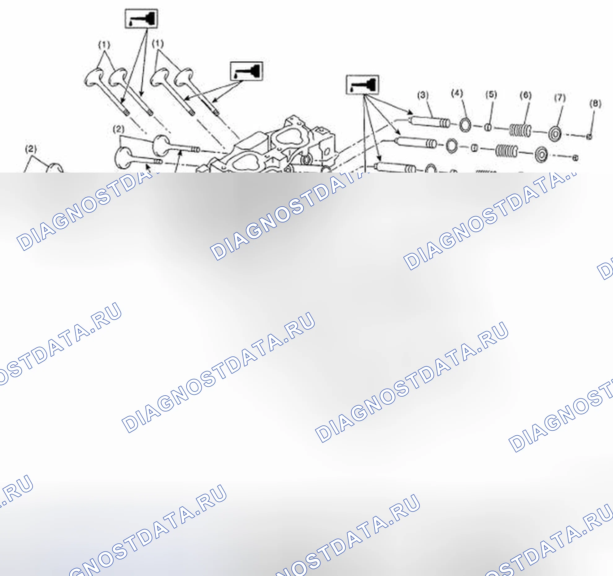 Рис. 44: Идентификация головки цилиндра и компонентов клапана в сборе. Subaru Impreza GD/GC/GG рестайлинг 2