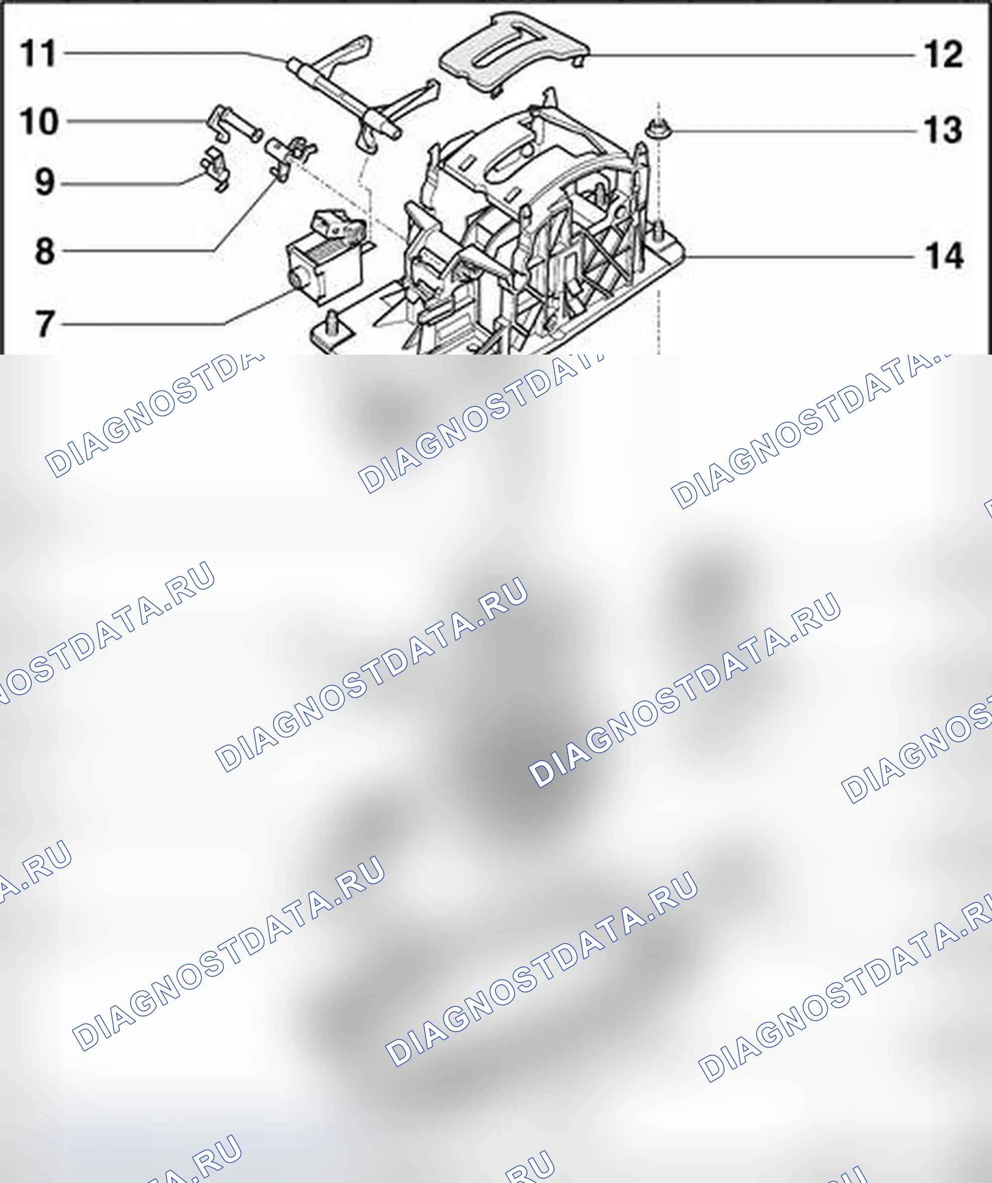 Рис. 410: Селекторный механизм, обзор компонентов. Audi S4 B7