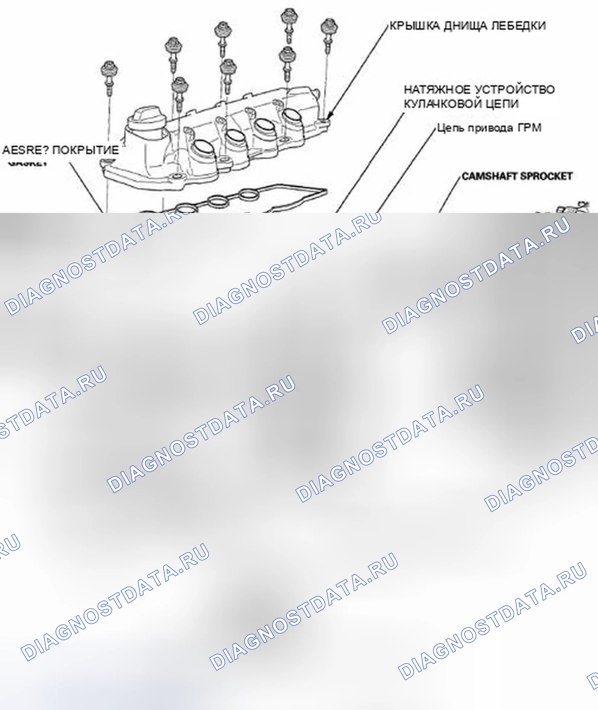 Рис. 2: Определение расположения компонентов головки цилиндров (1 из 3). Honda Insight ZE2