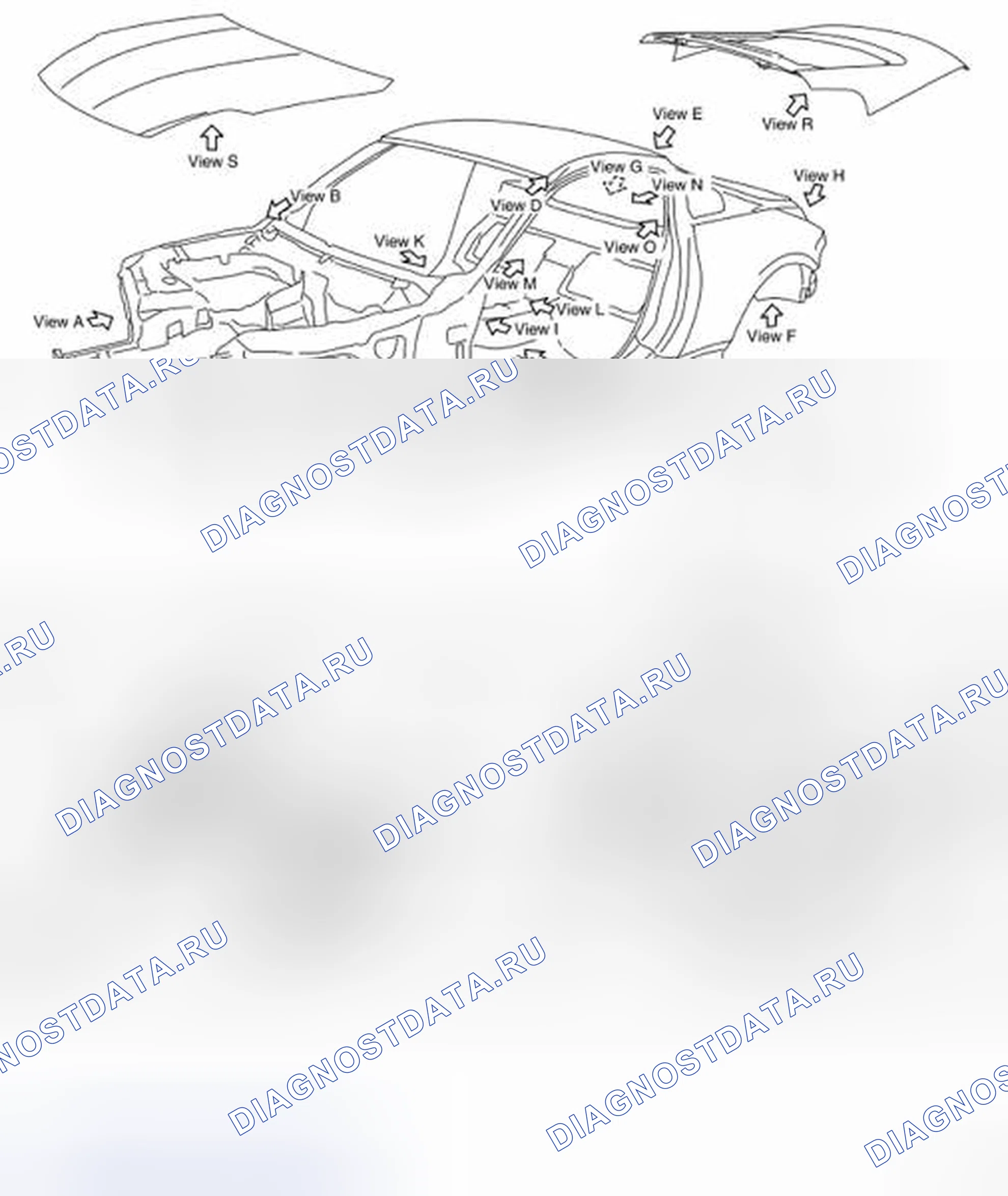 Рис. 222: Определение точек уплотнения кузова для купе. Nissan 350Z I рестайлинг
