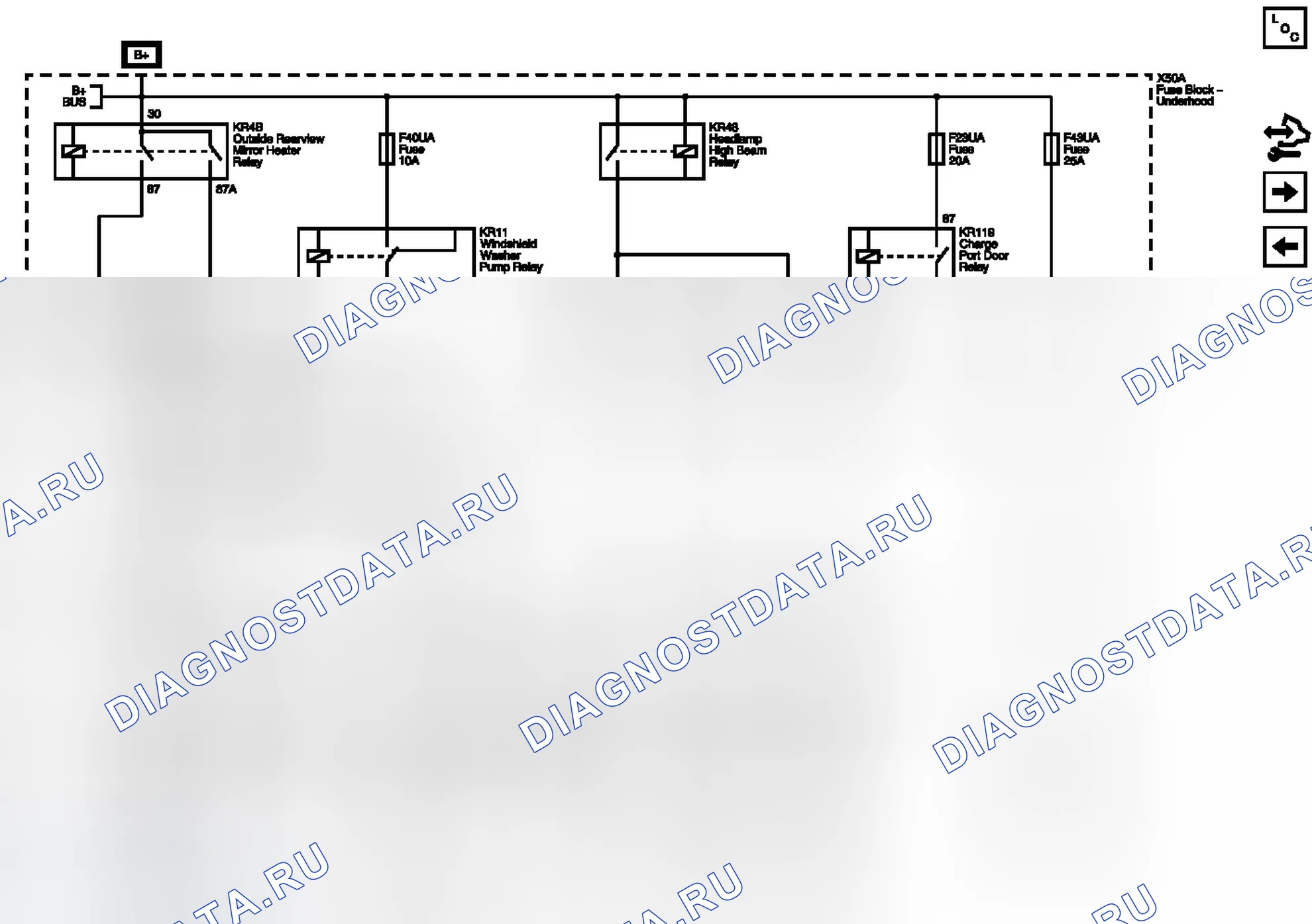 Рис. 174: Схемы подключения предохранителей F6UA, F9UA, F22UA, F23UA, F40UA, F41UA и F43UA. Chevrolet Volt I
