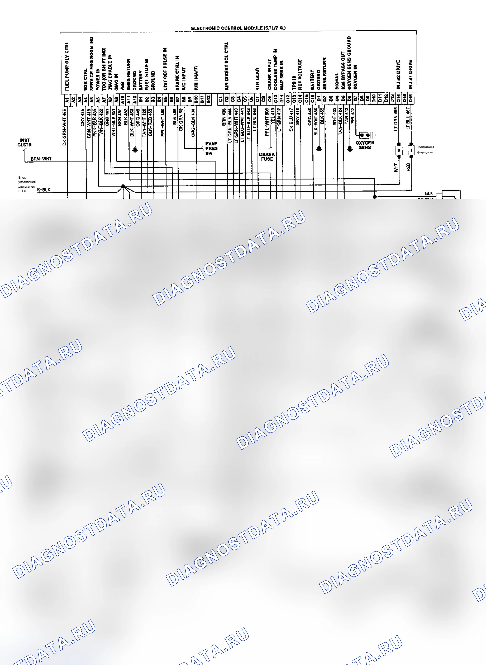 Рис. 43: электросхема центральный впрыск топлива/CCC серий «R» и «V». Chevrolet Cutaway G30 