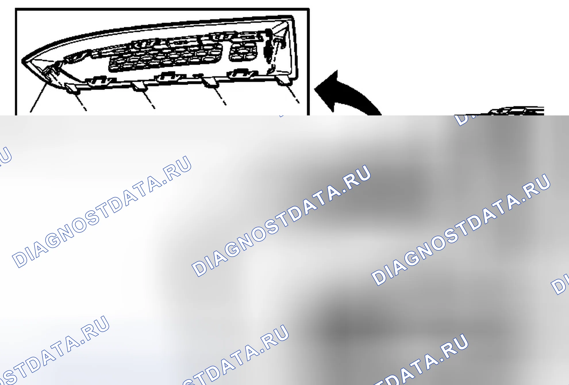 Рис. 12: Замена внешней решетки передней бампера (Acadia). GMC Acadia I рестайлинг