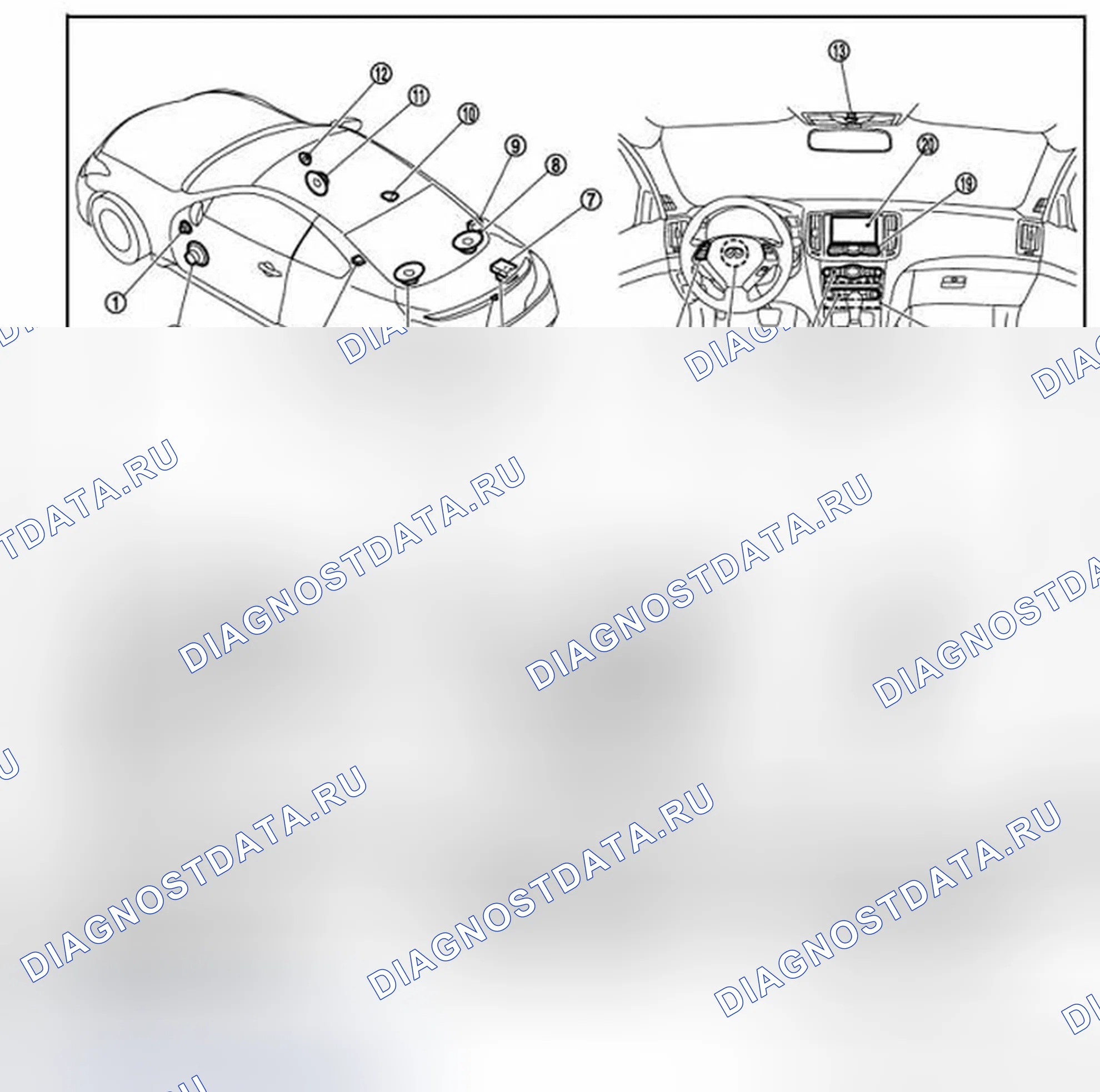 Рис. 305: Расположение компонентов. Infiniti Q60 I